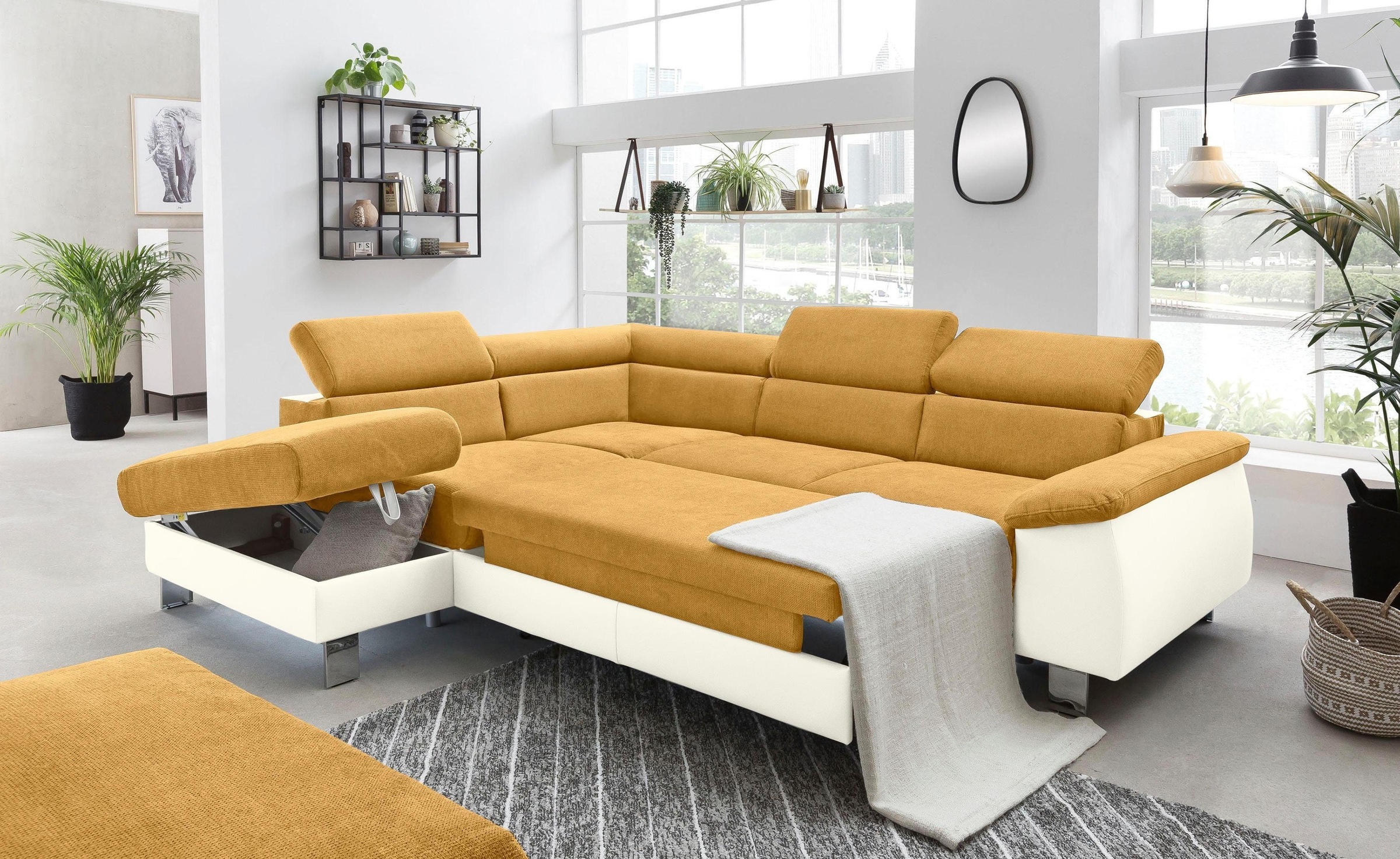 COTTA Polstergarnitur »Komaris L-Form«, (Set), Set bestehend aus: Ecksofa mit Kopfteilverstellung & Hocker