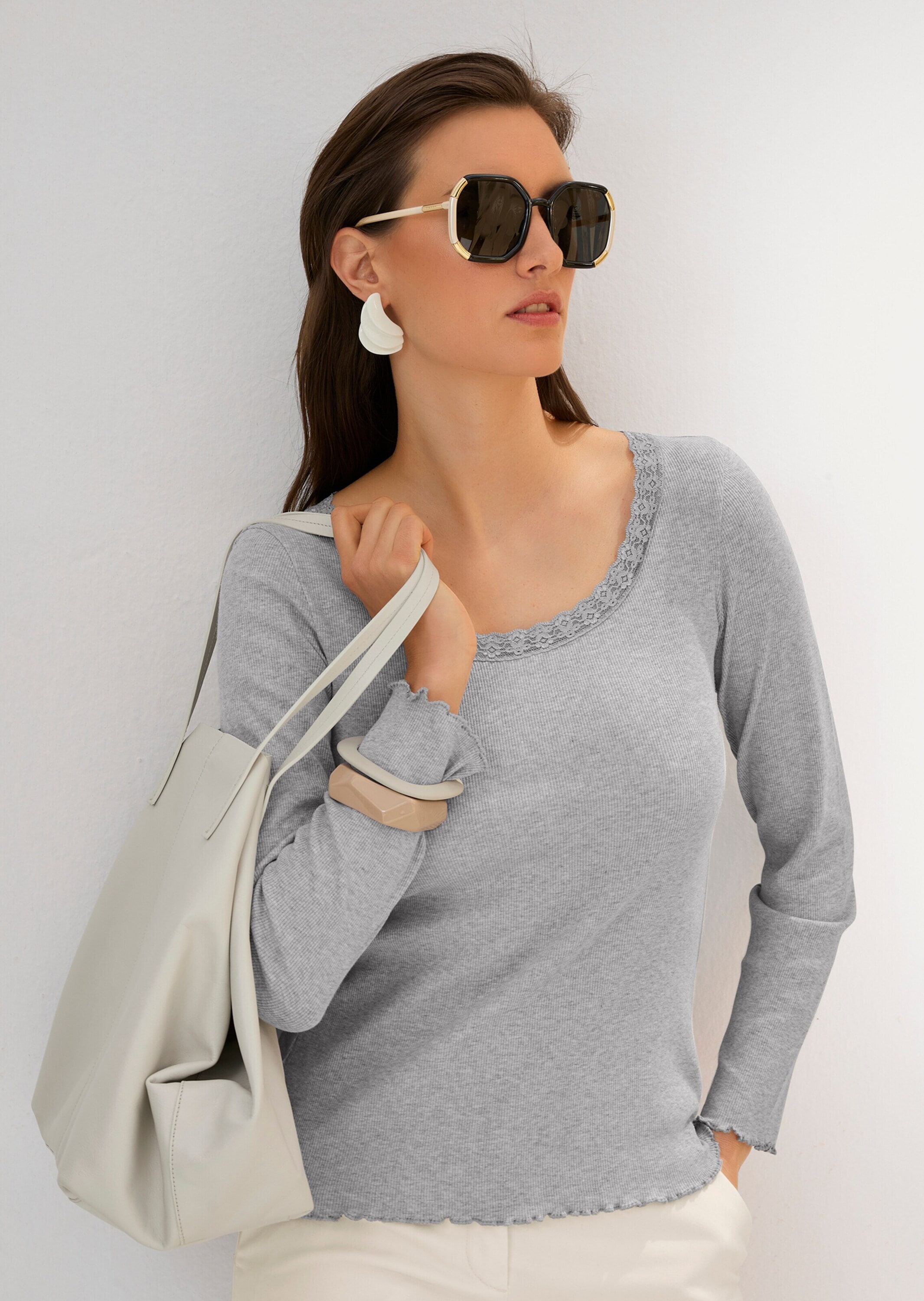 MADELEINE 3/4-Arm-Shirt »Shirt Rippen-Shirt mit Spitze«