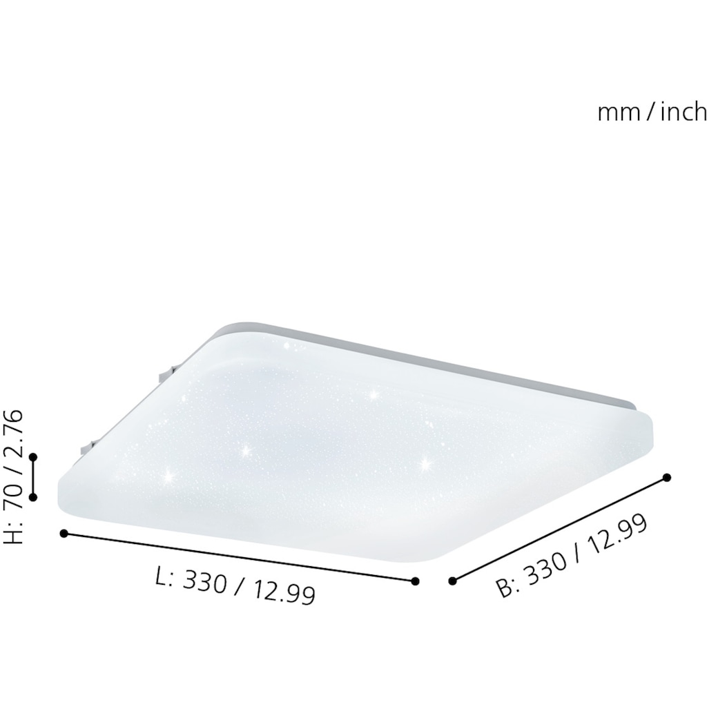 EGLO LED Deckenleuchte »FRANIA-S«, LED-Board, Warmweiß, weiß / L33 x H7 x B33 cm / inkl. 1 x LED-Platine (je 14,6W, 1600lm, 3000K) / Deckenlampe - Sternenhimmel - warmweißes Licht - Schlafzimmerlampe - Kinderzimmerlampe