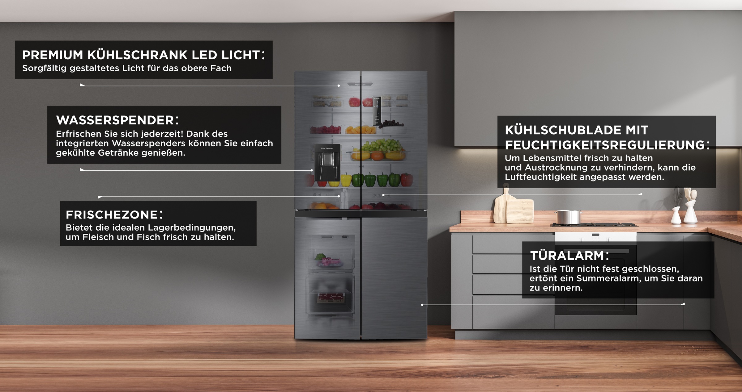 Hanseatic Multi Door »HCDC18080CWDI«, NoFrost, Wasserspender, Display