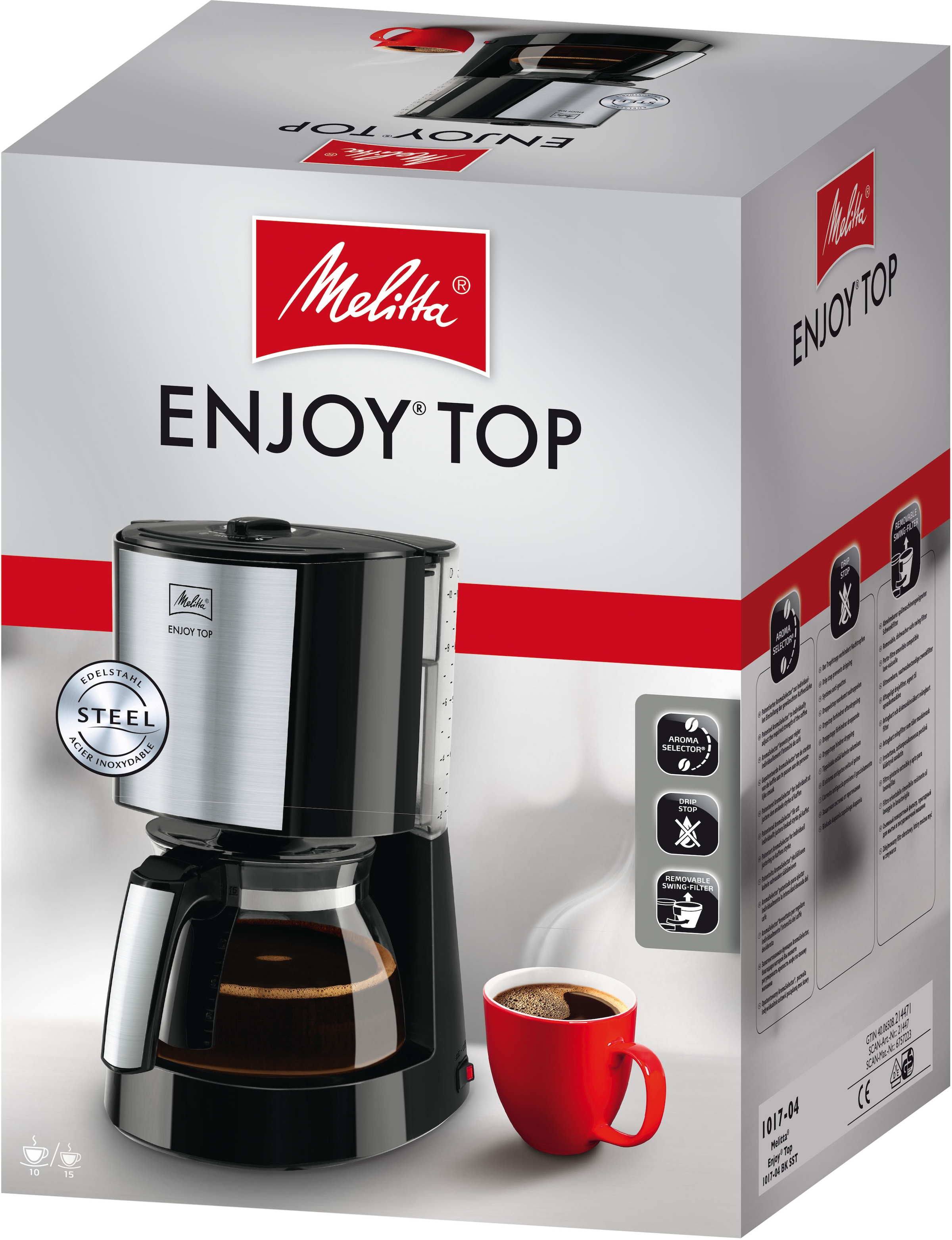 Melitta Filterkaffeemaschine »Enjoy Top l Glaskanne 1x4, Kaffeekanne, jetzt bei mit Papierfilter, 1017-04«, 1,25 OTTO