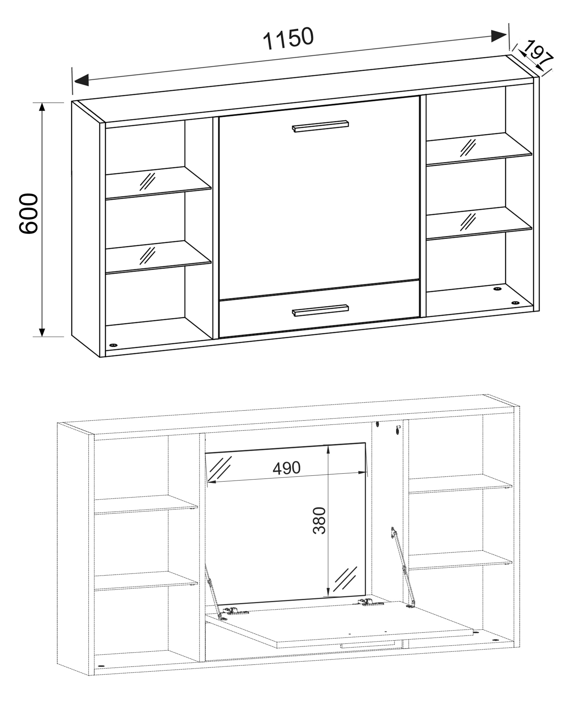 VCM Computerschrank »VCM Frisiertisch | Wandtisch mit ausklappbarer Fläche | Maße H. 60 x B. 115 x T. 20 cm | Schminkschrank mit Schublade | Schminktisch - Teala«, (1 St.)