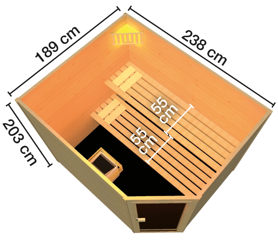 weka Sauna »Vaasa 3 Eck«, 7,5 kW Ofen mit ext. Steuerung