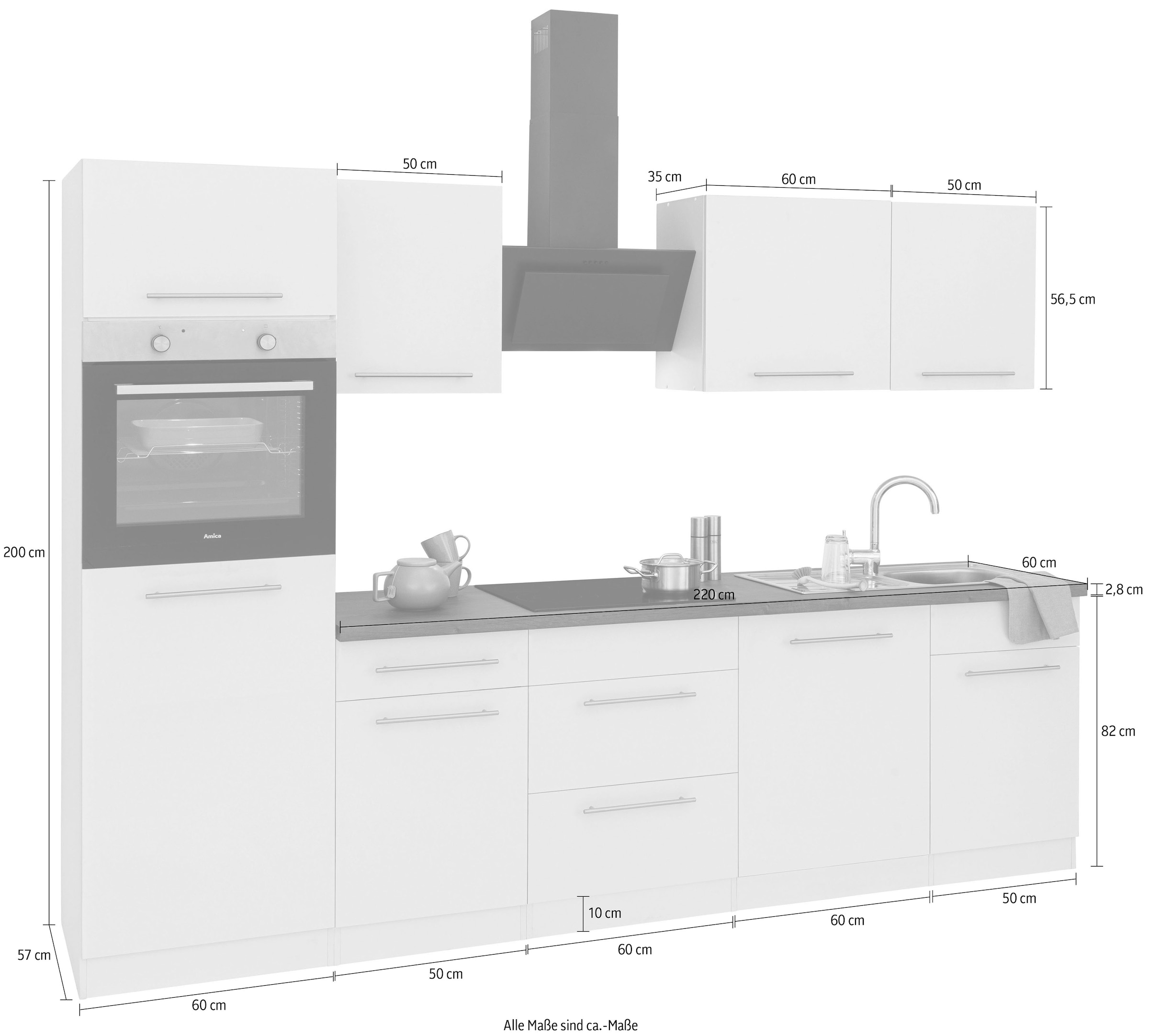 wiho Küchen Küchenzeile »Unna«, mit E-Geräten, Breite 280 cm bei OTTO