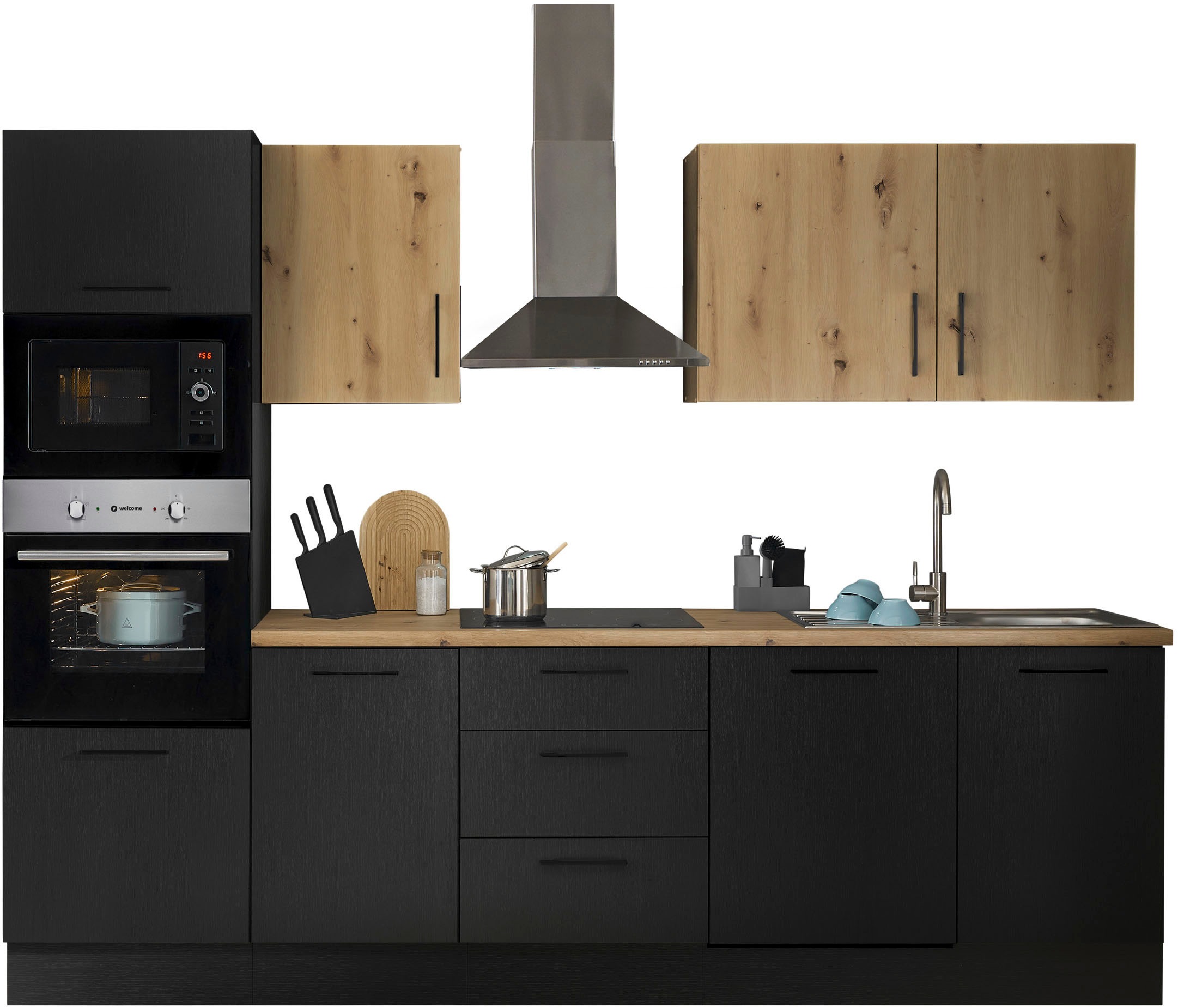 BASIC by Balculina Küchenzeile »Turin« Breite 280 cm, wahlweise mit E-Geräten