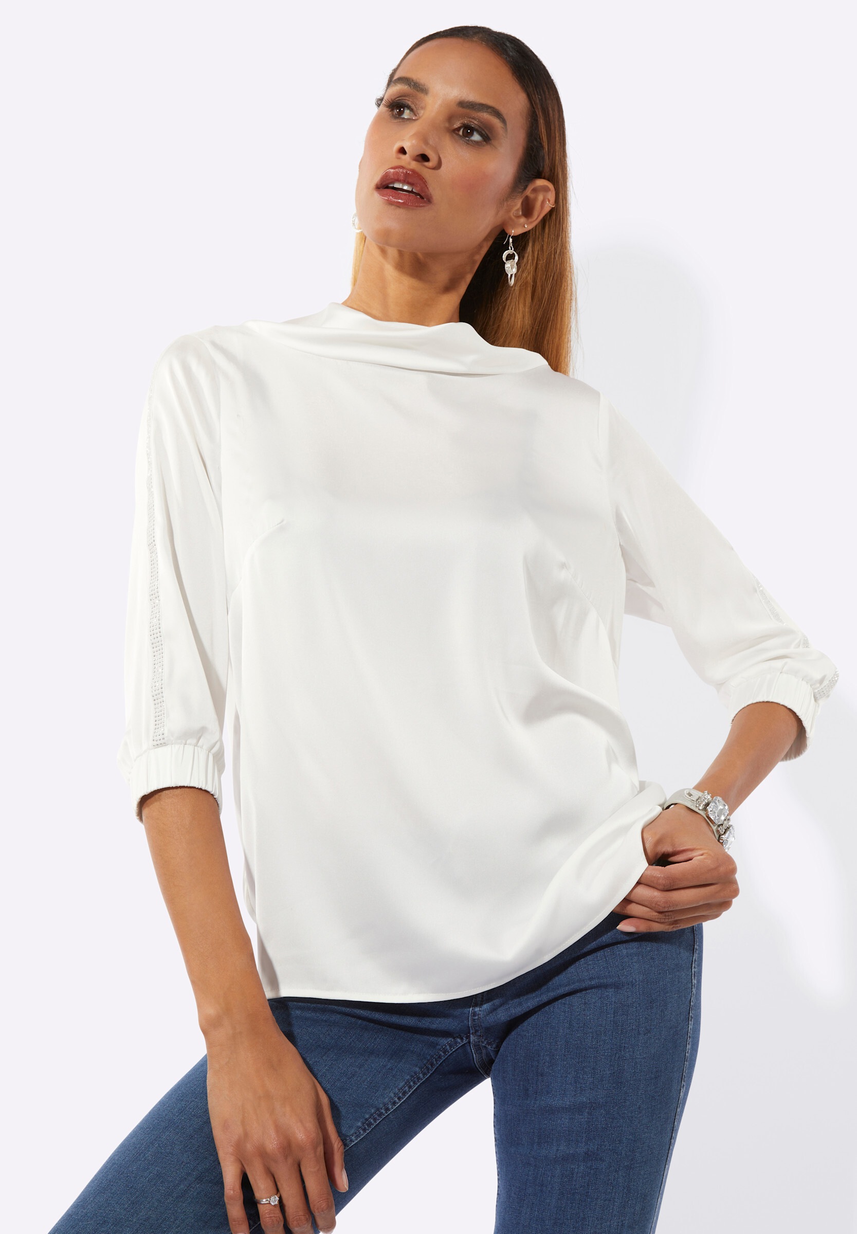 creation L Schlupfbluse »Satin-Bluse Satinbluse mit modischem Kragen«