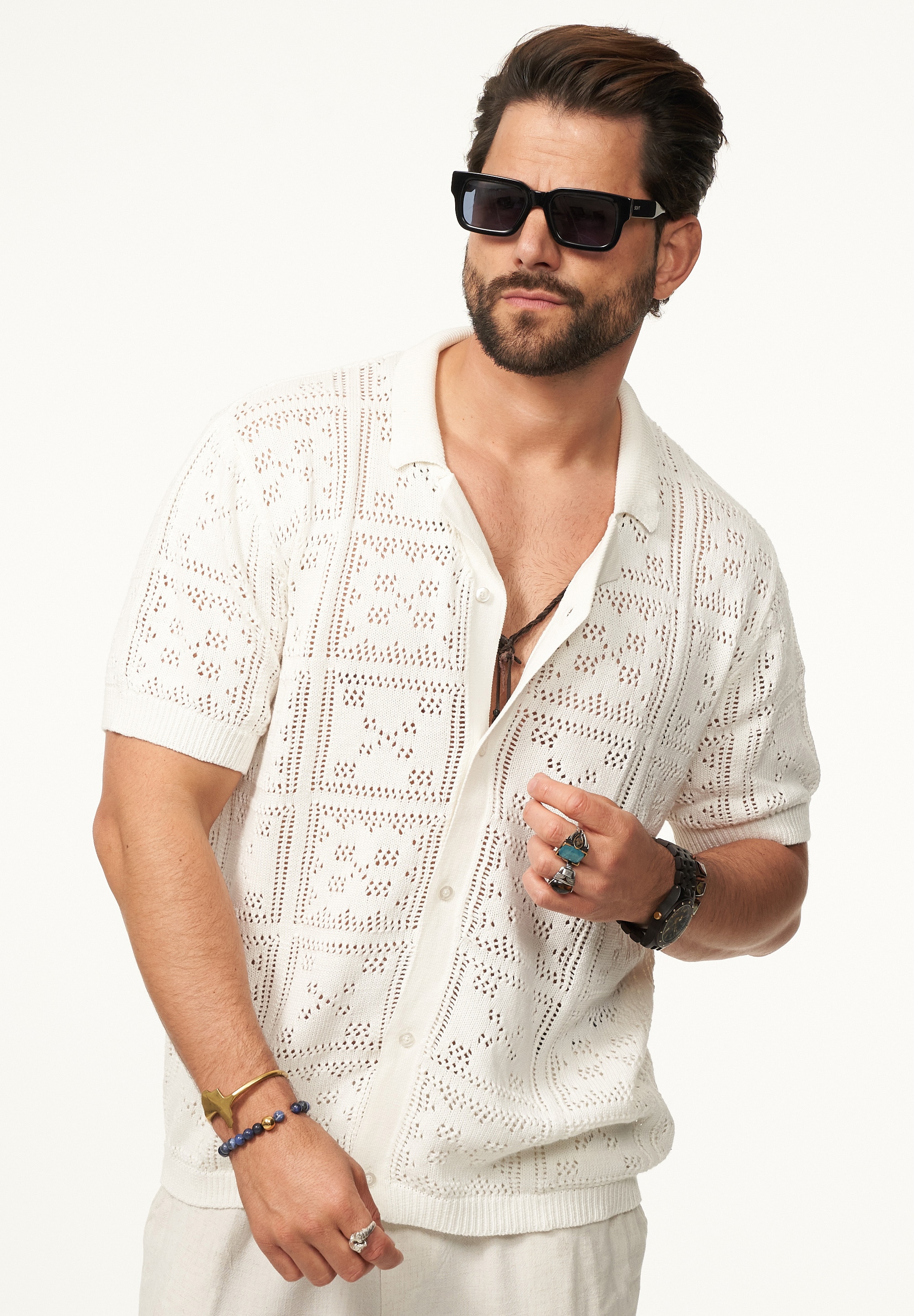 SOULSTAR Poloshirt »Kurzarm Strickhemd im Cardigan Stil mit Knopfleiste für Herren« Herren Kurzarm Strick Polo-Hemd Cardigan T-Shirt