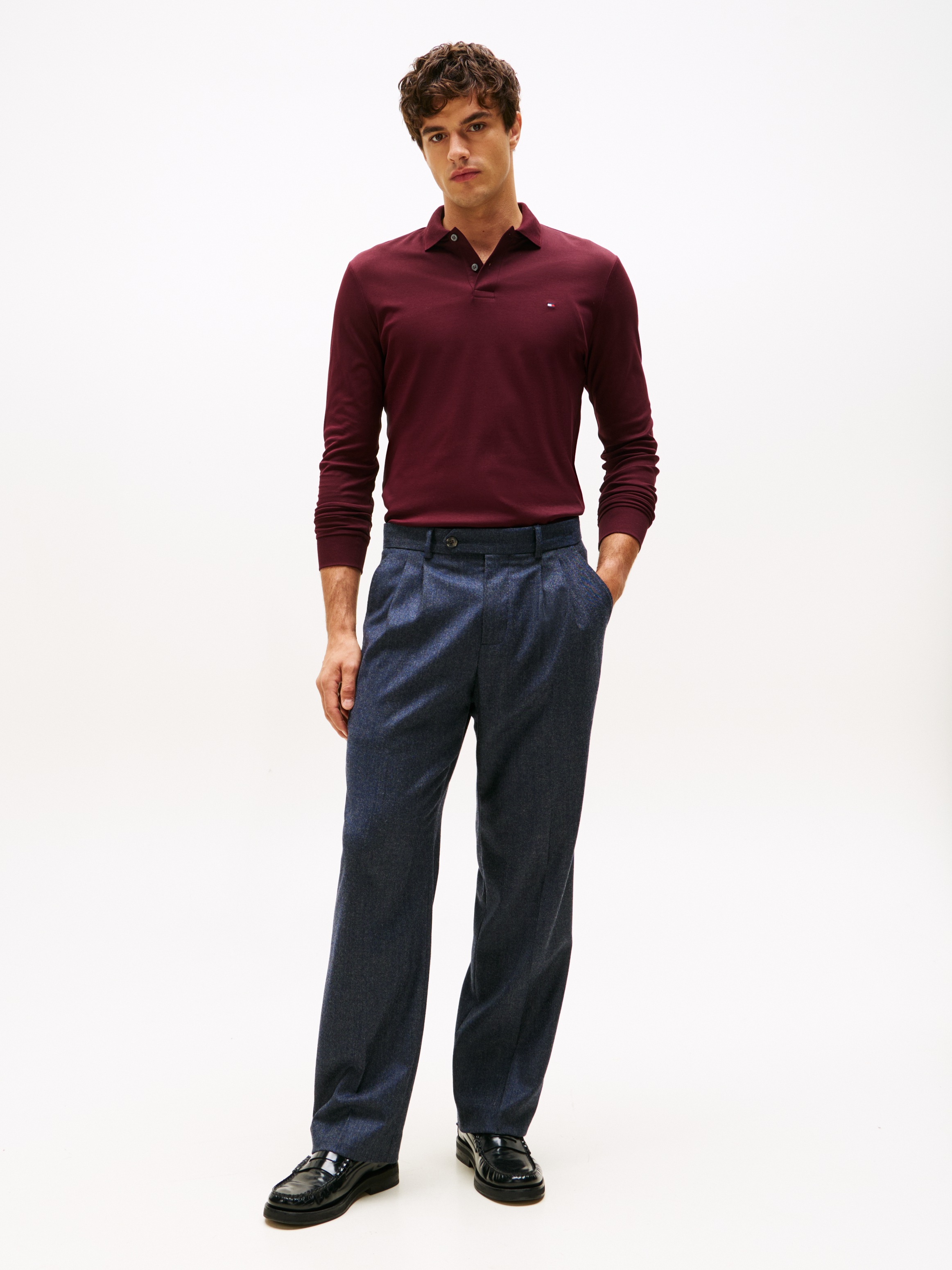 Tommy Hilfiger Langarm-Poloshirt »L/S LIQUID COTTON REG POLO mit Jersey und Markenlabel«, unifarben, casual, regular fit, Baumwolle, Polokragen
