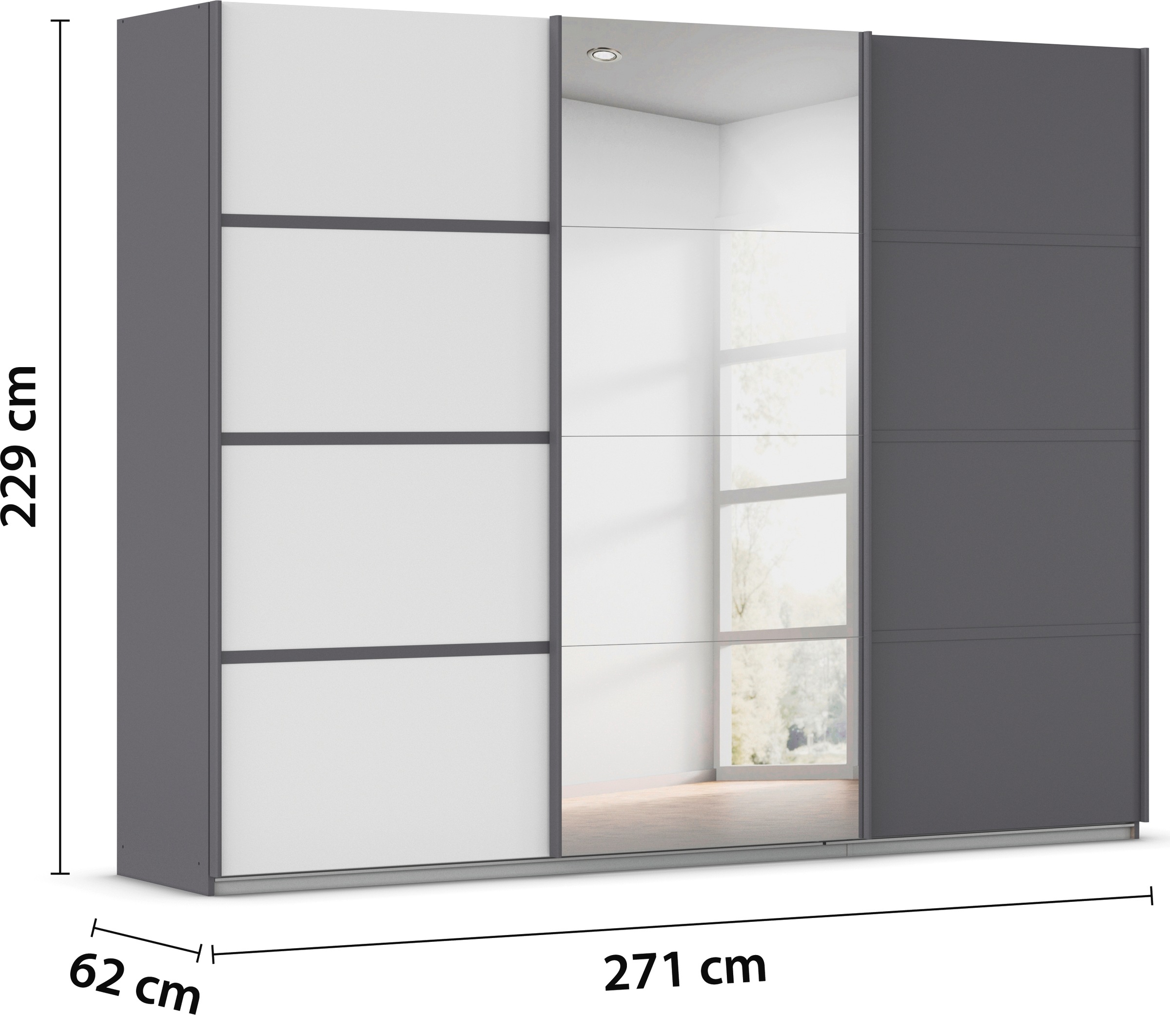 rauch Kleiderschrank »Schwebetürenschrank Garderobe Schrank TOP ANGEBOT Avola«, (in 3 verschiedenen Ausstattungen BASIC/CLASSIC/PREMIUM inkl. Spiegel), mit eleganten Zierleisten in Chrom, Schwarz oder Weiß MADE IN GERMANY