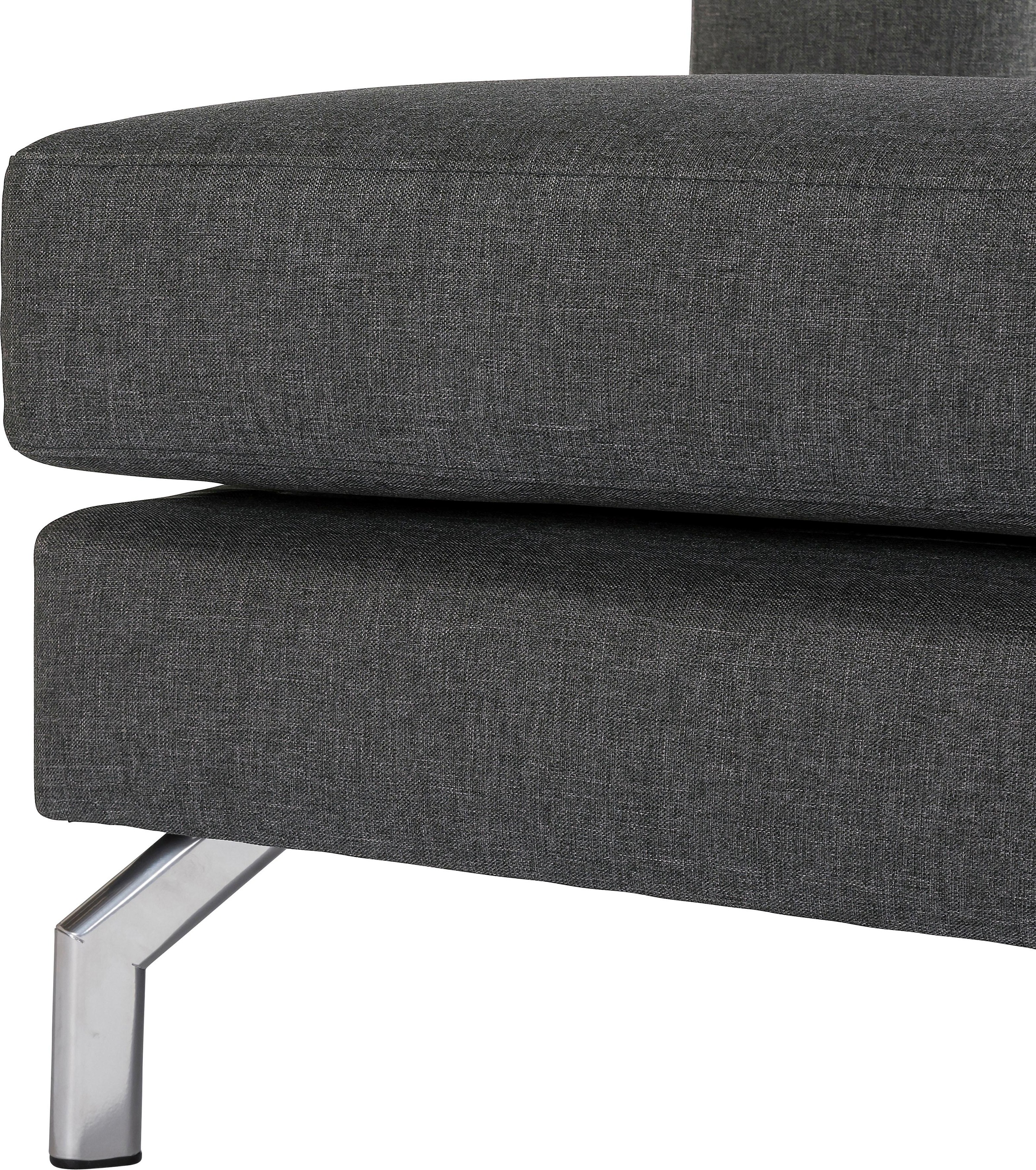 Max Winzer® Ecksofa »Flori Set inkl. Hocker, guter Sitzkomfort, aktuelles Design«, (Spar-Set, Ecksofa und Hocker), elegant mit abgewinkelten Chromfüßen, inklusive Zierkissen