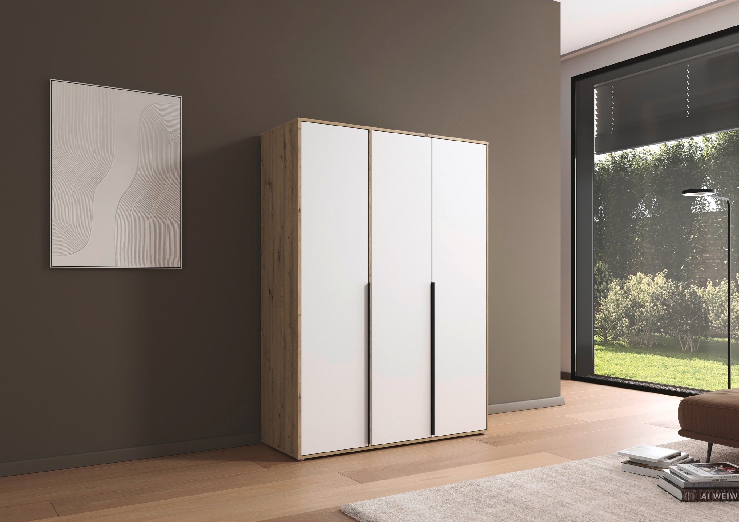 rauch Drehtürenschrank »Kleiderschrank Schrank Garderobe Wäscheschrank NAGATA viel Stauraum«, (in 3 verschiedenen Ausstattungen BASIC/CLASSIC/PREMIUM), mit modernen Stangengriffen in Graumetallic TOPSELLER MADE IN GERMANY