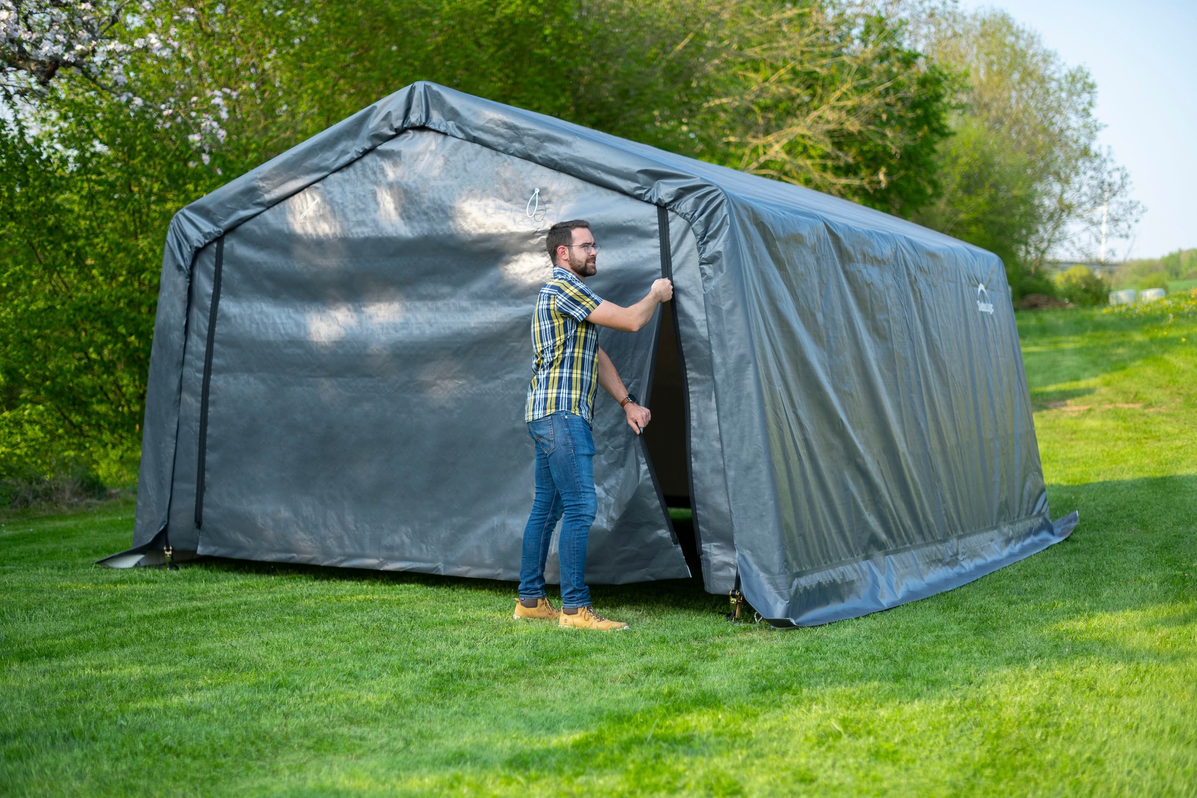 ShelterLogic Foliengerätehaus »Weidezelt Garage«, 18 m², Grau