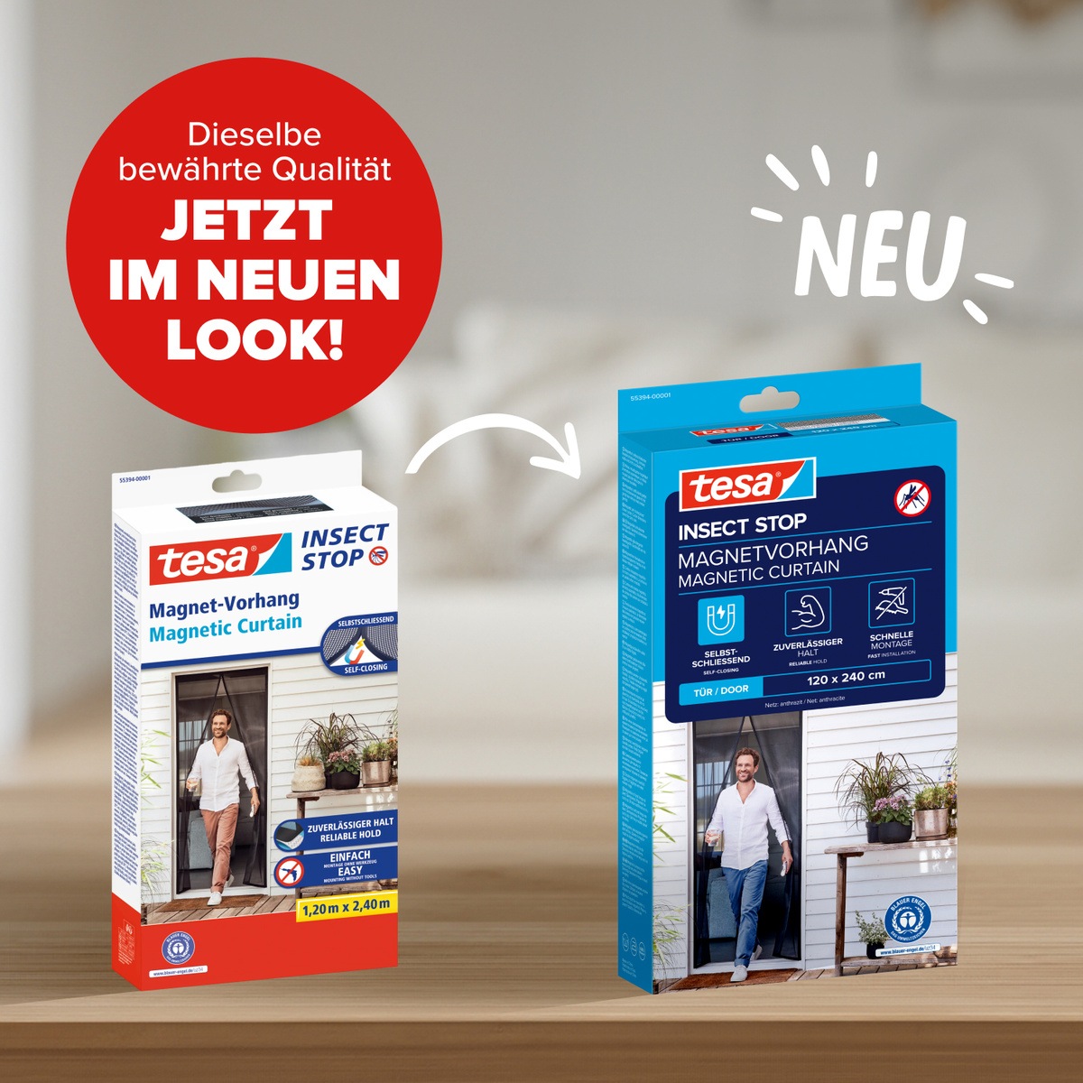 tesa Insektenschutz-Vorhang »Magnetvorhang XL - selbstschließend - Insektenschutzvorhang« Packung, Magnetvorhang, selbstklebendes Klettband, 1 Stk. tlg. INSECT STOP zur einfachen Montage ohne Bohren - 2,4 m x 1,2 m