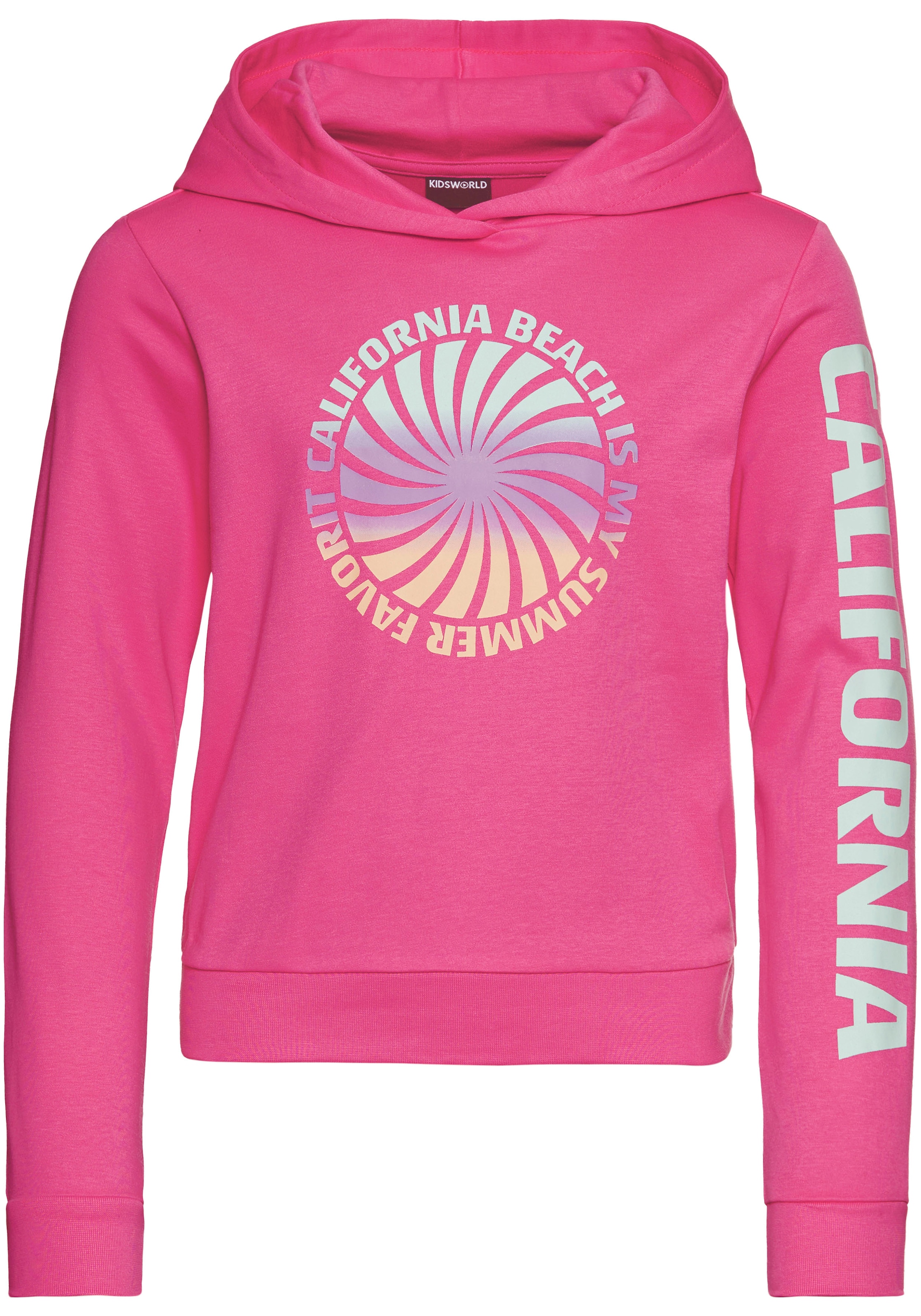 KIDSWORLD Kapuzenshirt », Langarmshirt mit Ärmelprint«, Langarm, gerade Passform, mit coolem Aufdruck