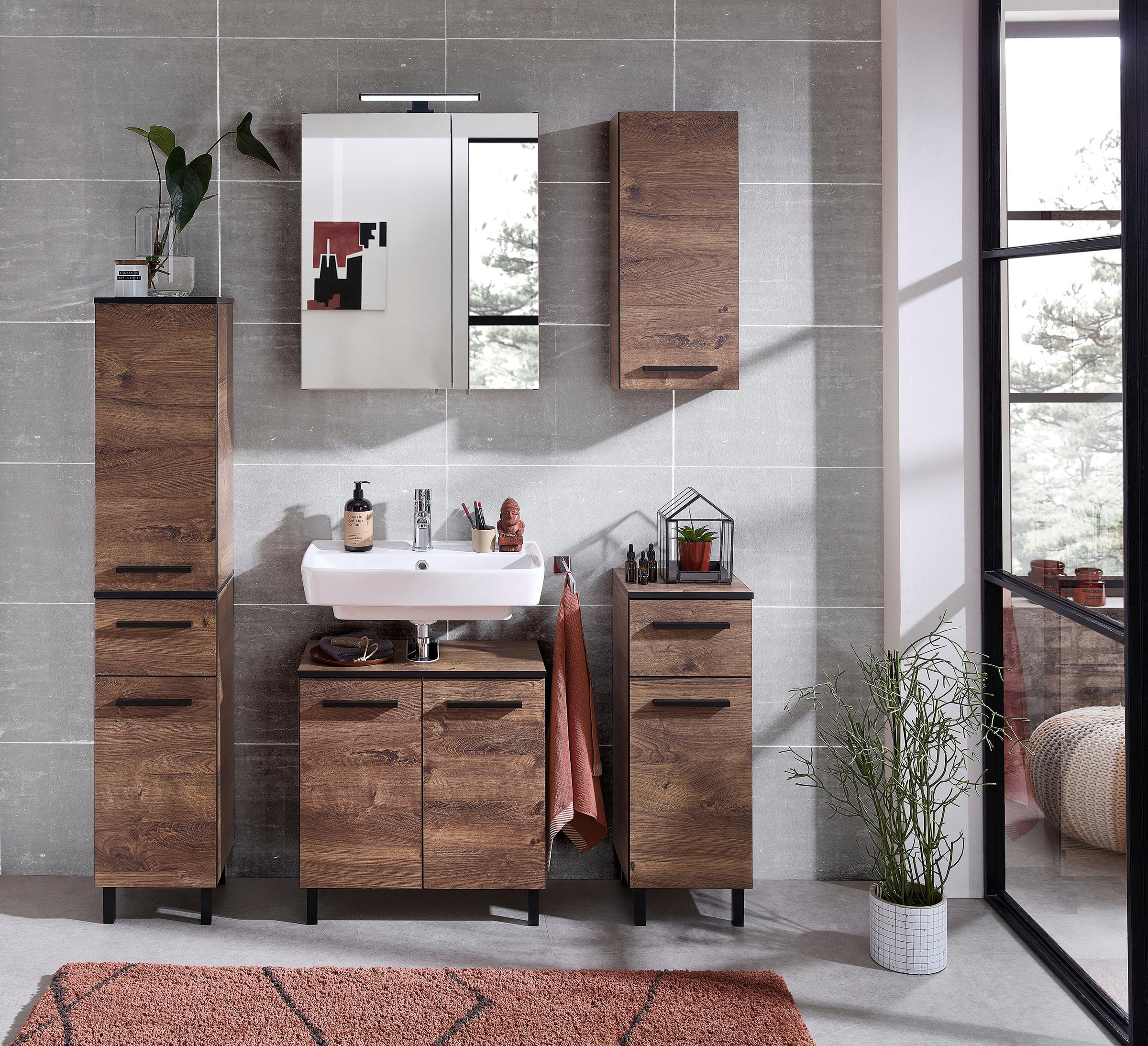 Saphir Hängeschrank »Quickset 374 Wand-Badschrank, 1 Tür, 2 Einlegeböden, inkl. Türdämpfer«, Badezimmer-Hängeschrank, 30 cm breit, Eiche Ribbeck quer Nachbildung