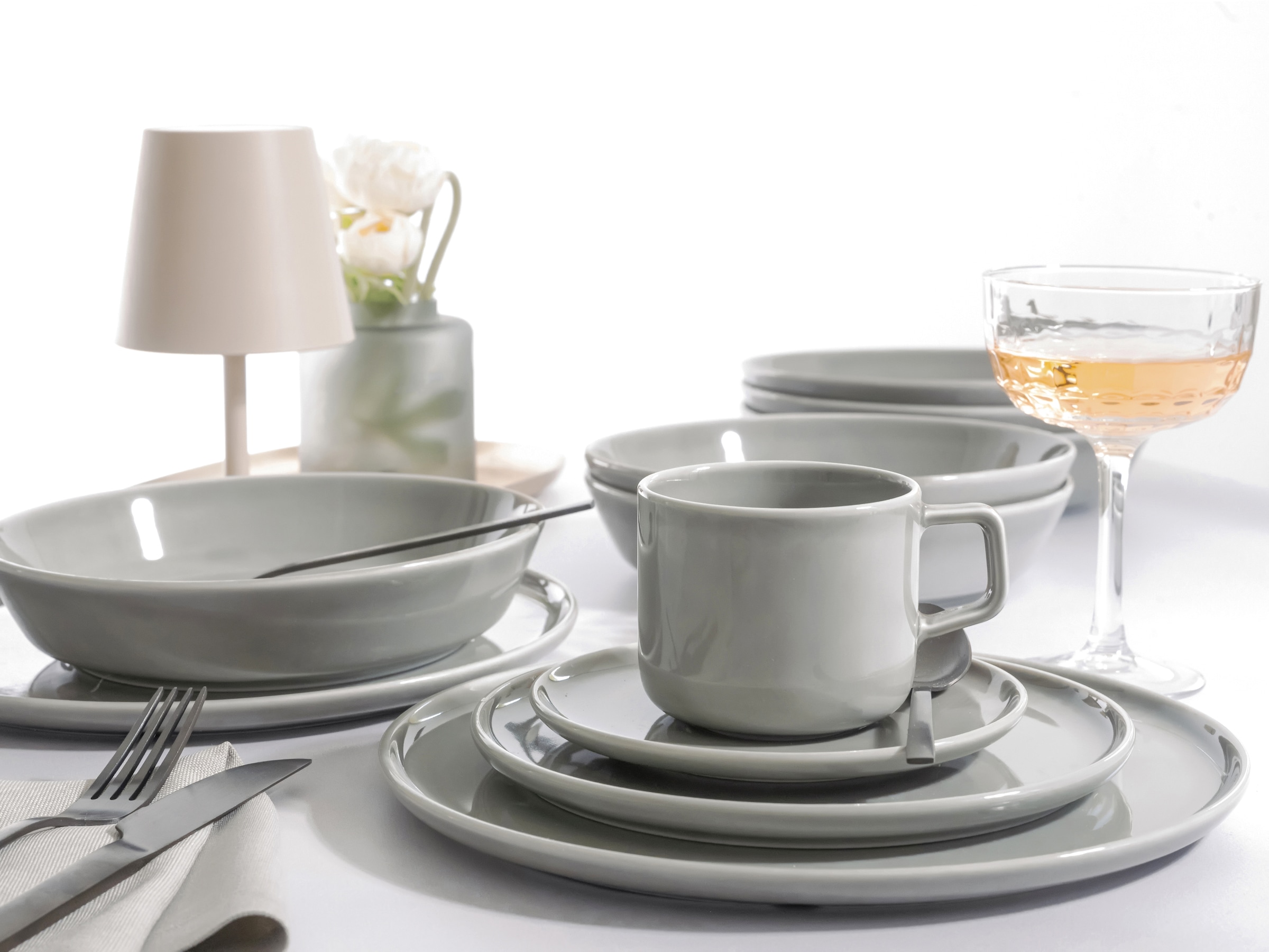 CreaTable Kombiservice »Chef Collection, Service 30-tlg.« Moderne Formensprache, Edelgrau Optik