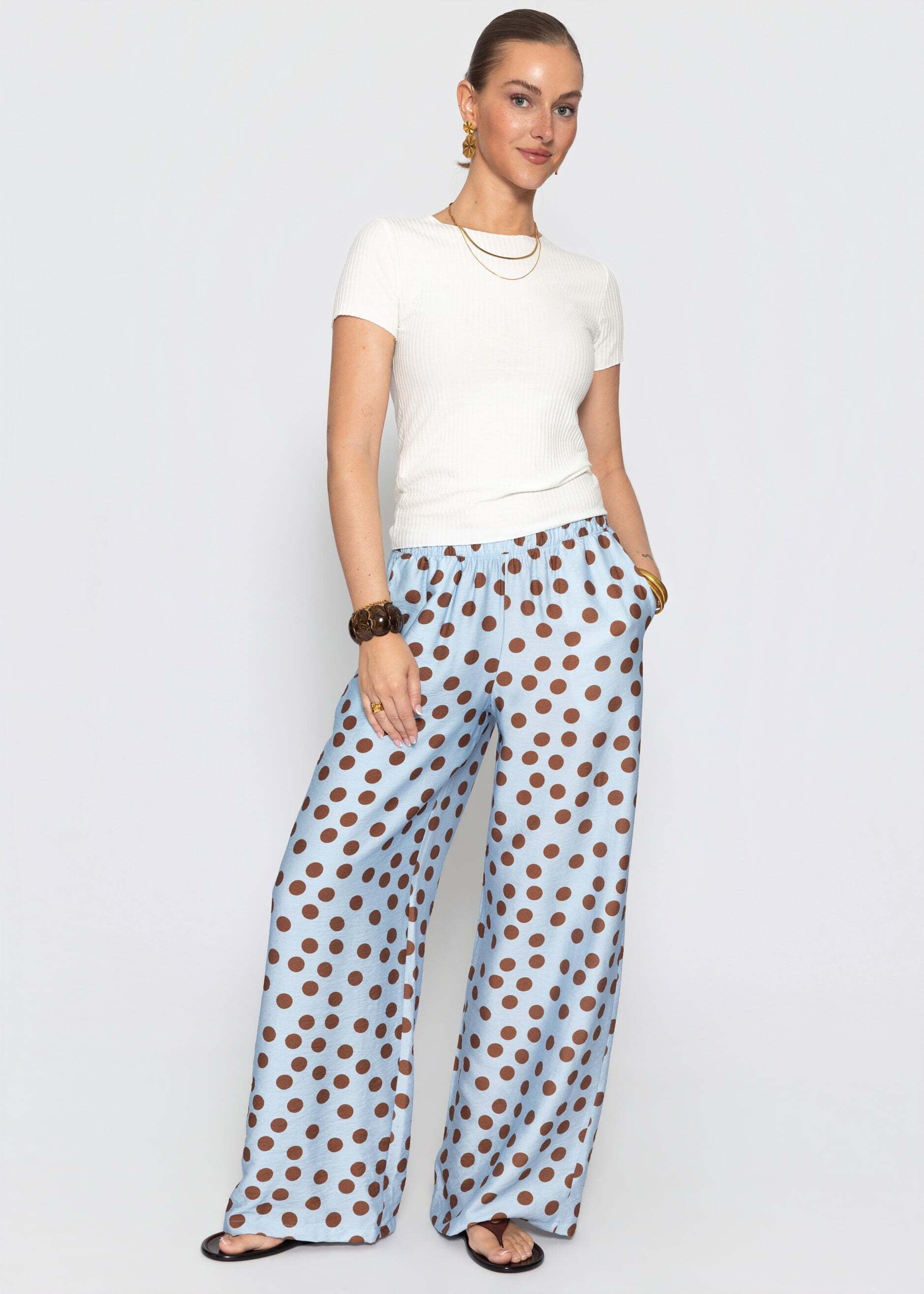 SASSYCLASSY Stoffhose »Hose mit Polka-Dots«  Lockere Viskosehose mit elastischem Bund und Taschen Hellblau