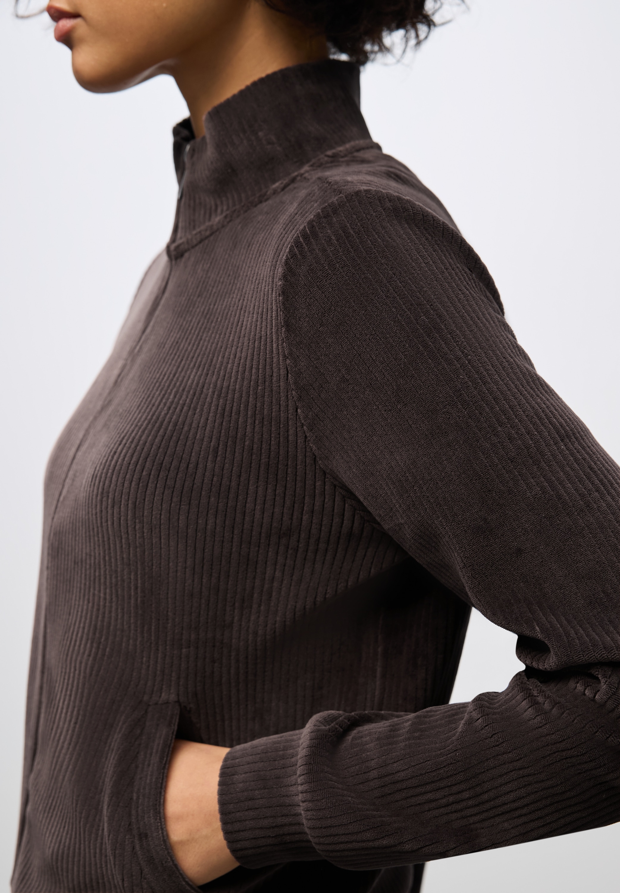 STREET ONE Sweatjacke Cord, mit elastischem Saum und Reißverschluss