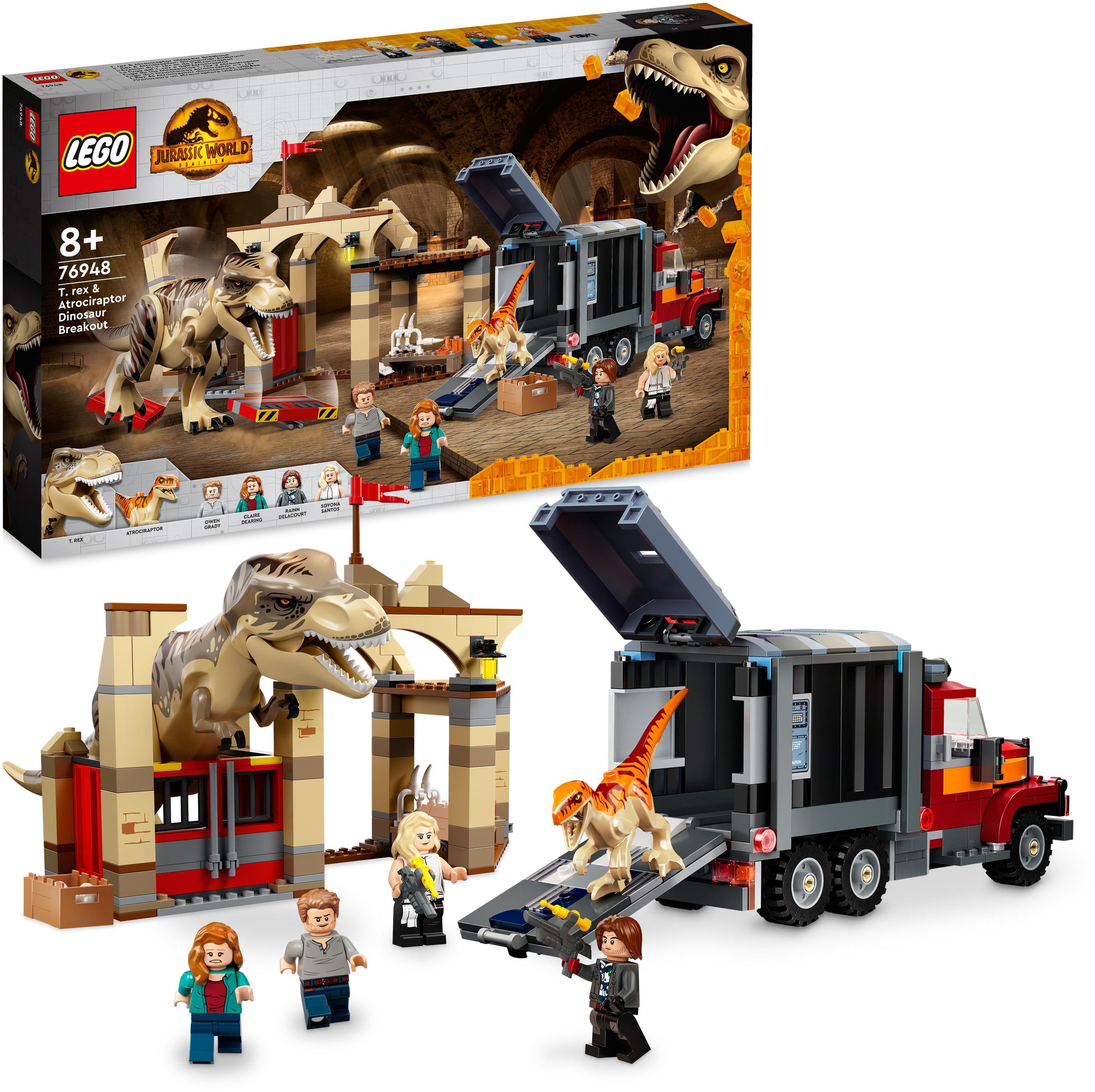 LEGO® Konstruktionsspielsteine »T. Rex & Atrociraptor: Dinosaurier-Ausbruch (76948), LEGO® Jurassic World«, (466 St.), Made in Europe