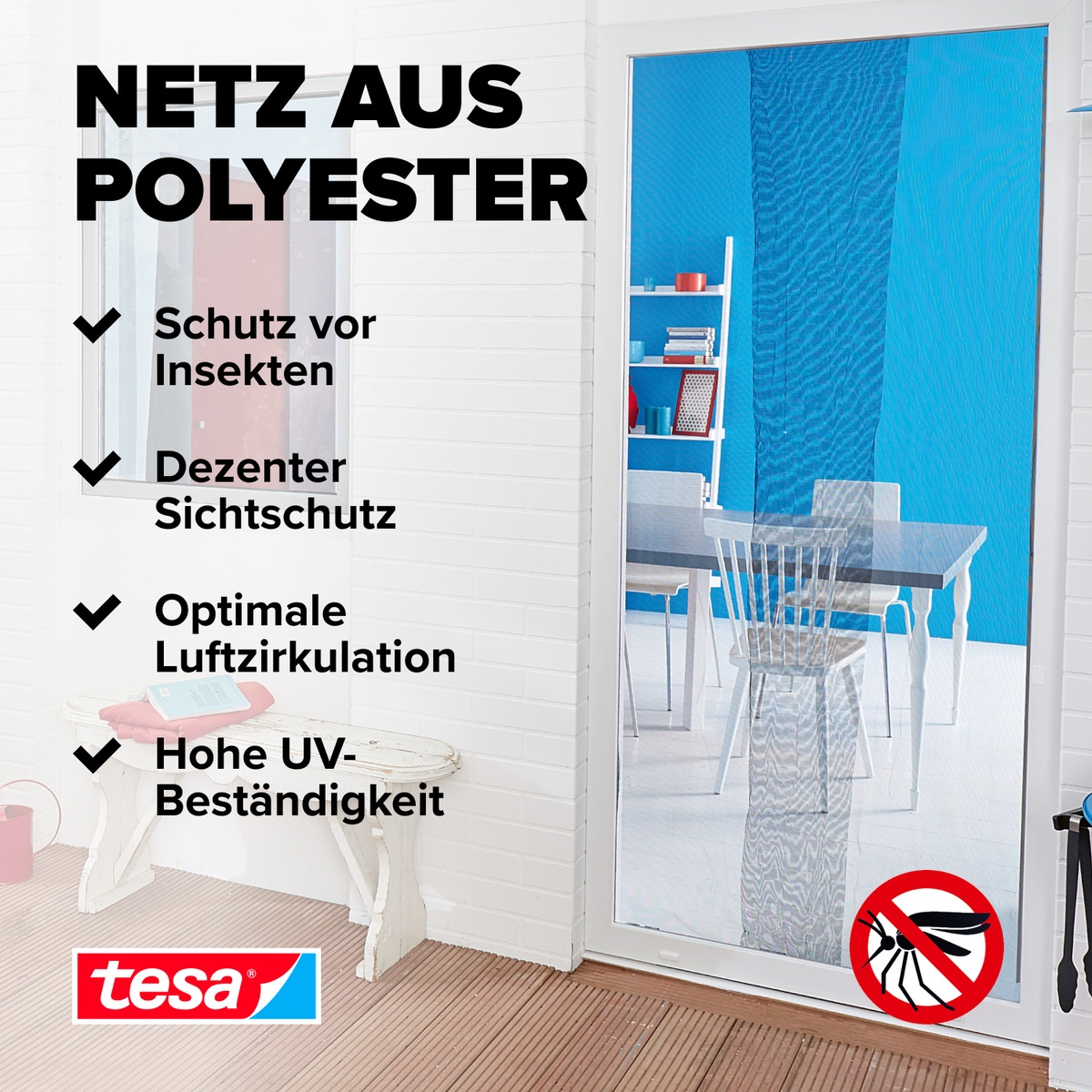 tesa Insektenschutz-Tür »Insect Stop Comfort Fliegengitter für Türen - 1,3 m : 2,5 m«, Insektenschutzgitter Dachfenster - ohne Bohren - zuschneidbar