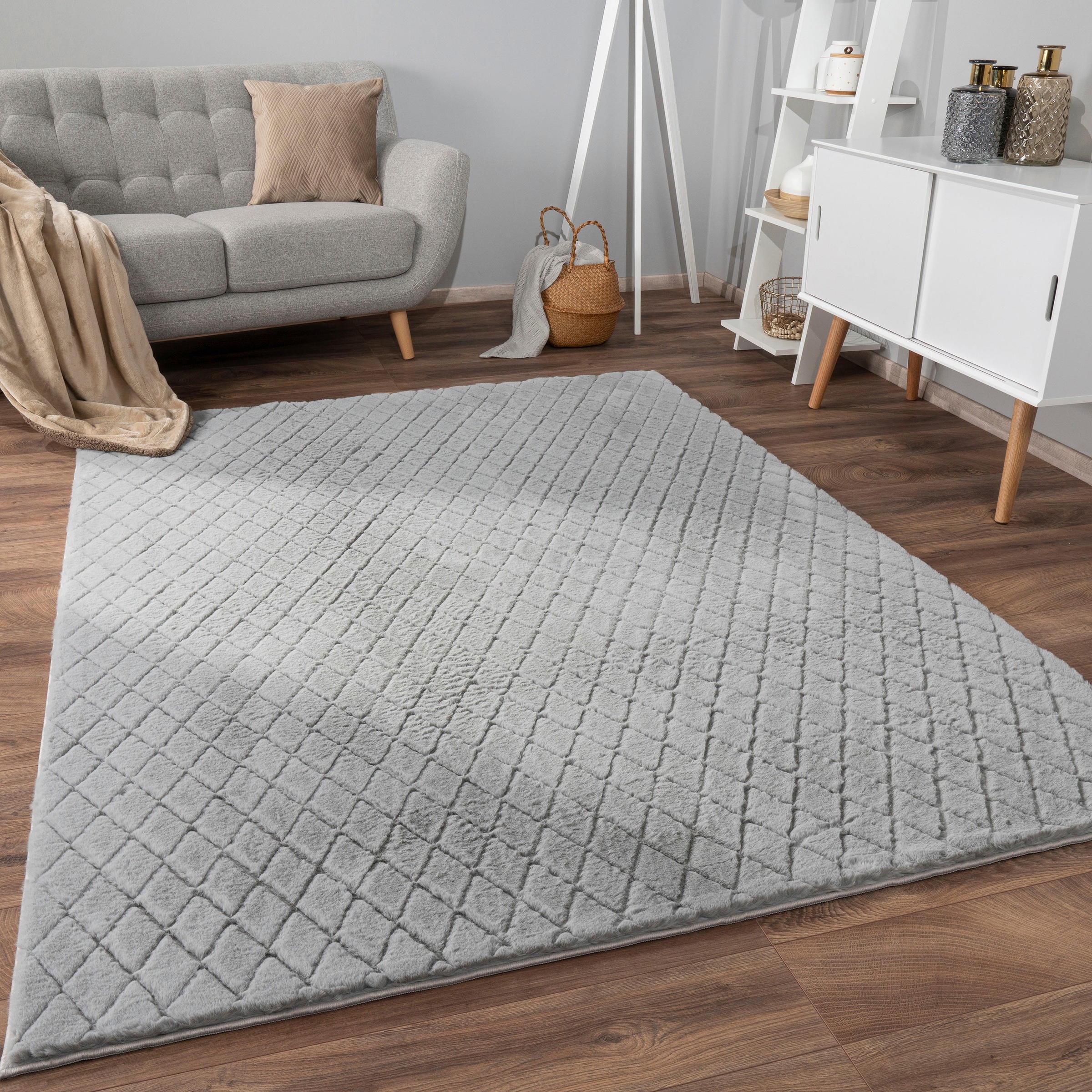 Paco Home Hochflor-Teppich »Arnheim 742«, rechteckig, 26 mm Höhe, Uni Farben, Rauten Muster, besonders weich, Hoch-Tief Effekt