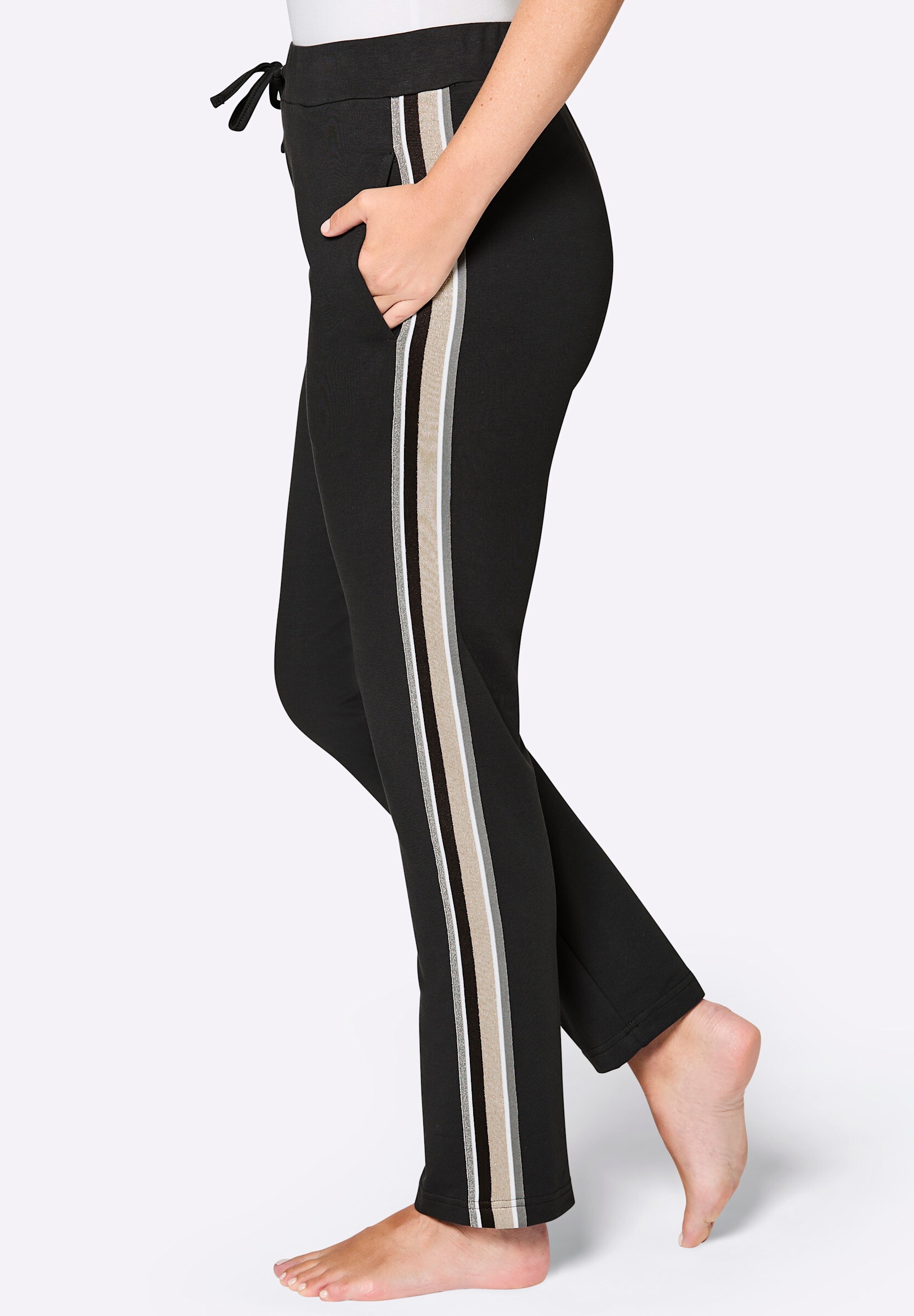 Plantier Stoffhose »Hose Dehnbund-Hose mit glitzerndem Galonstreifen«