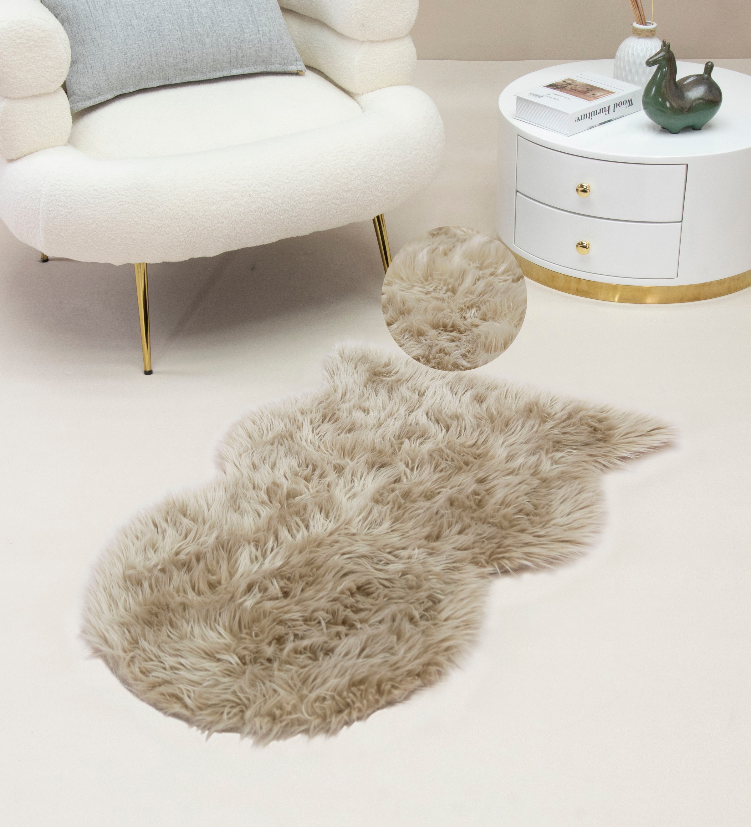 my home Fellteppich »Dena Teppiche, Fellform, waschbar«, fellförmig, 60 mm Höhe, Kunstfell, weich, Uni-Farben, Wohnzimmer, Schlafzimmer, Esszimmer
