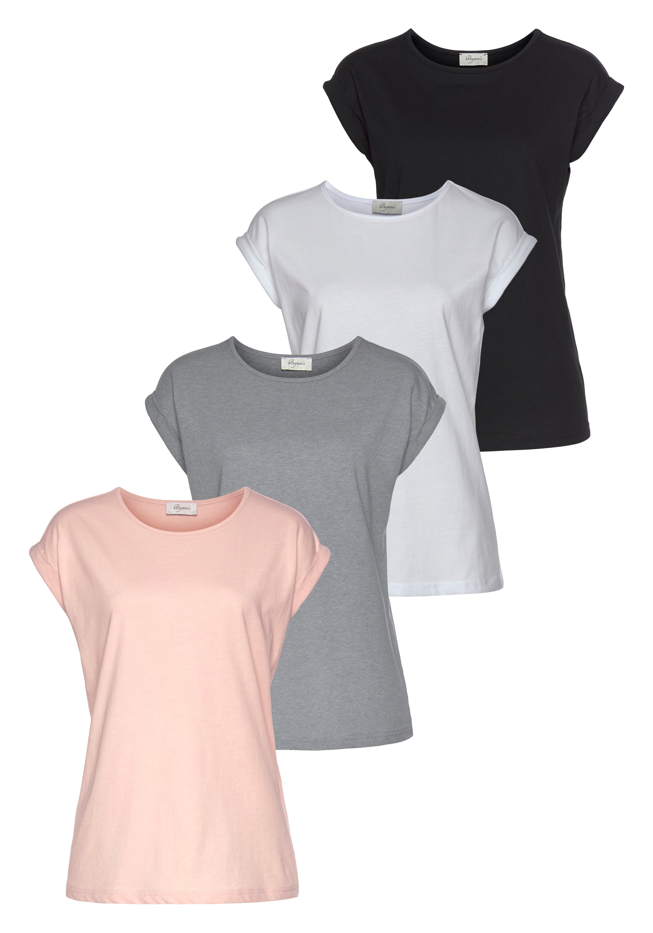 Boysen's T-Shirt, (Packung), Kurzarm, basic, Rundhalsausschnitt - NEUE FARBEN