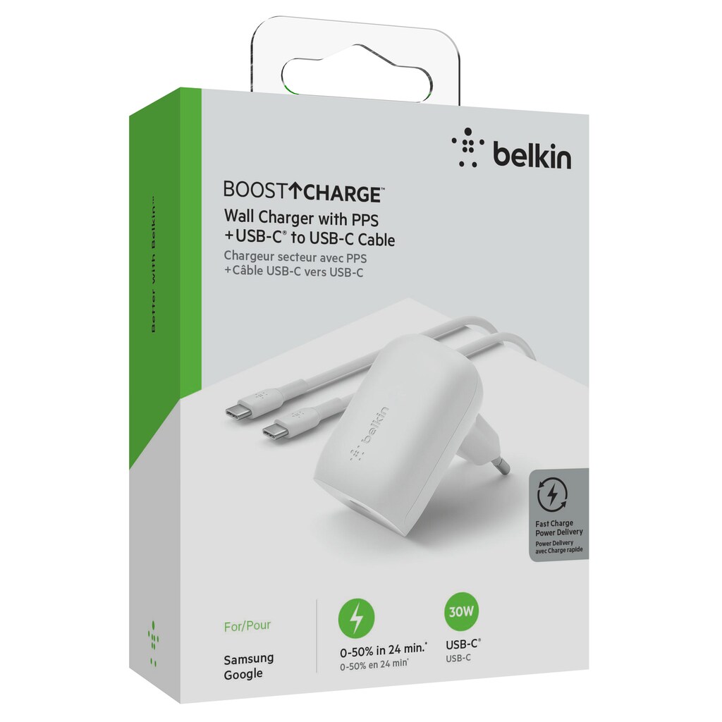 Belkin USB-Ladegerät »30W USB-C Ladegerät PD und PPS inkl. USB-C Kabel 1m«