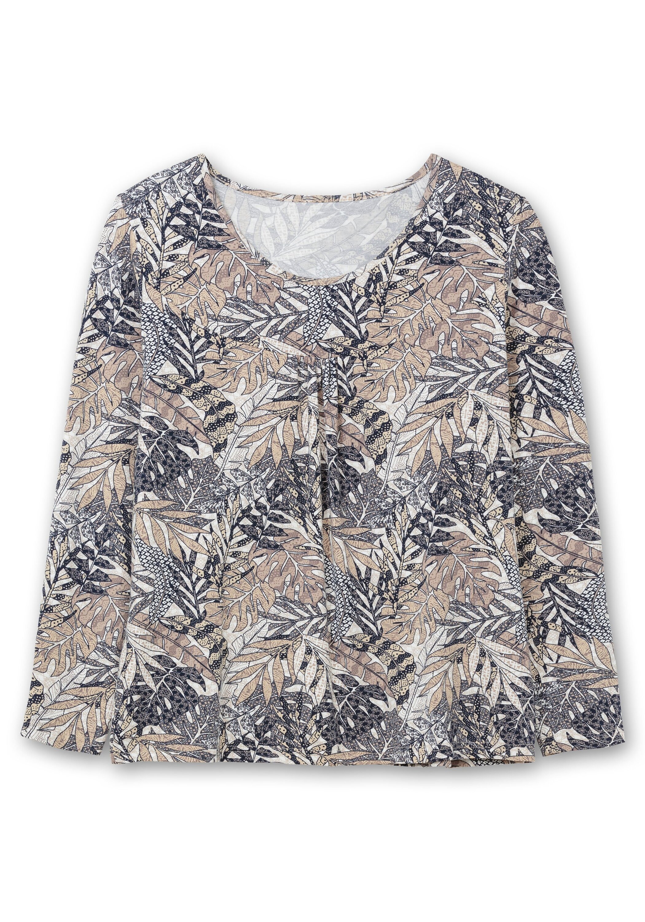Sheego Langarmshirt »Langarmshirt mit Blätterprint und Faltendetail vorn«, mit Blätterprint und Faltendetail vorn