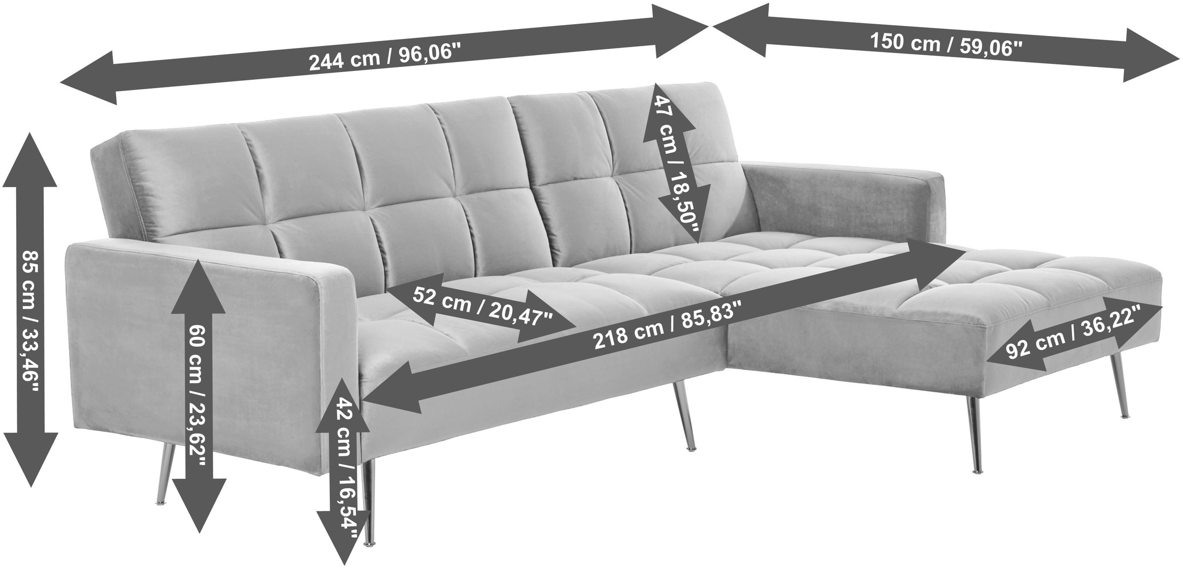 Jahnke Ecksofa »CHILLAX POSH CORNER« mit Schlaffunktion, wechselseitig montierbar, 244 x 150 cm