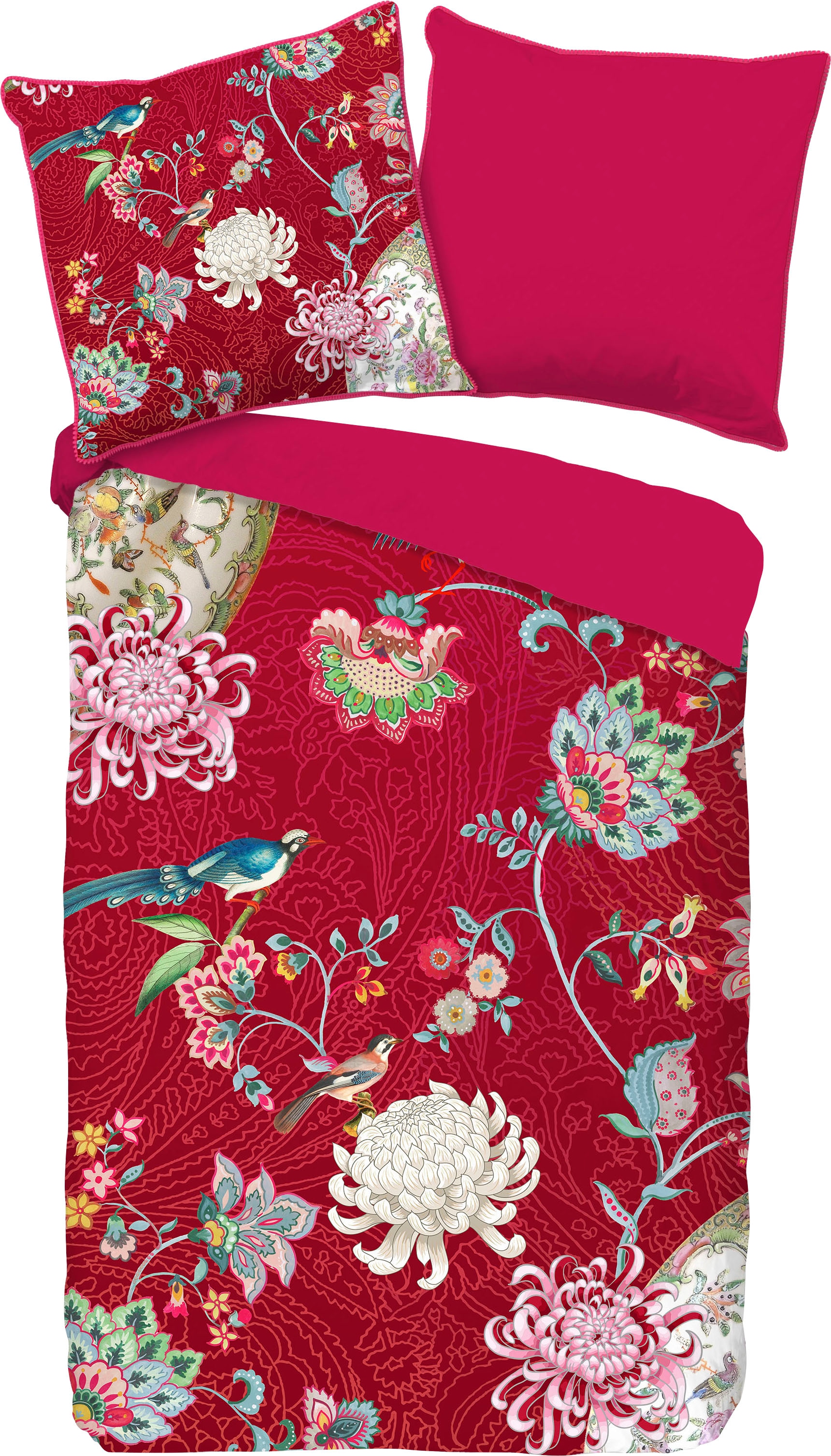 Happiness Wendebettwäsche »Ming«, Baumwolle, Perkal, 135x200, Reißverschluss, Wendeoptik, Bunt, Blumen