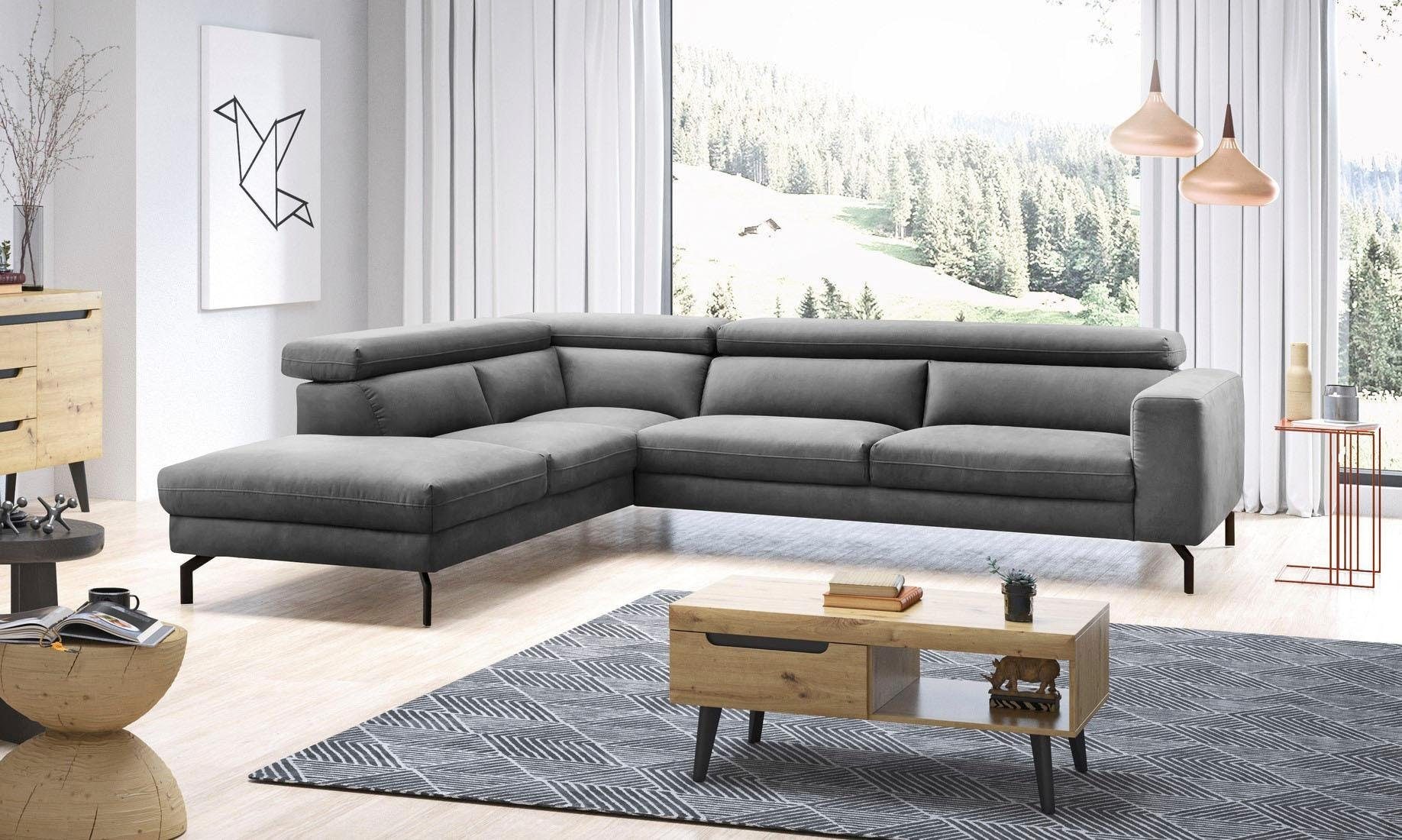 Places of Style Ecksofa »Olanta, L-Form«, mit verstellbaren Kopfstützen