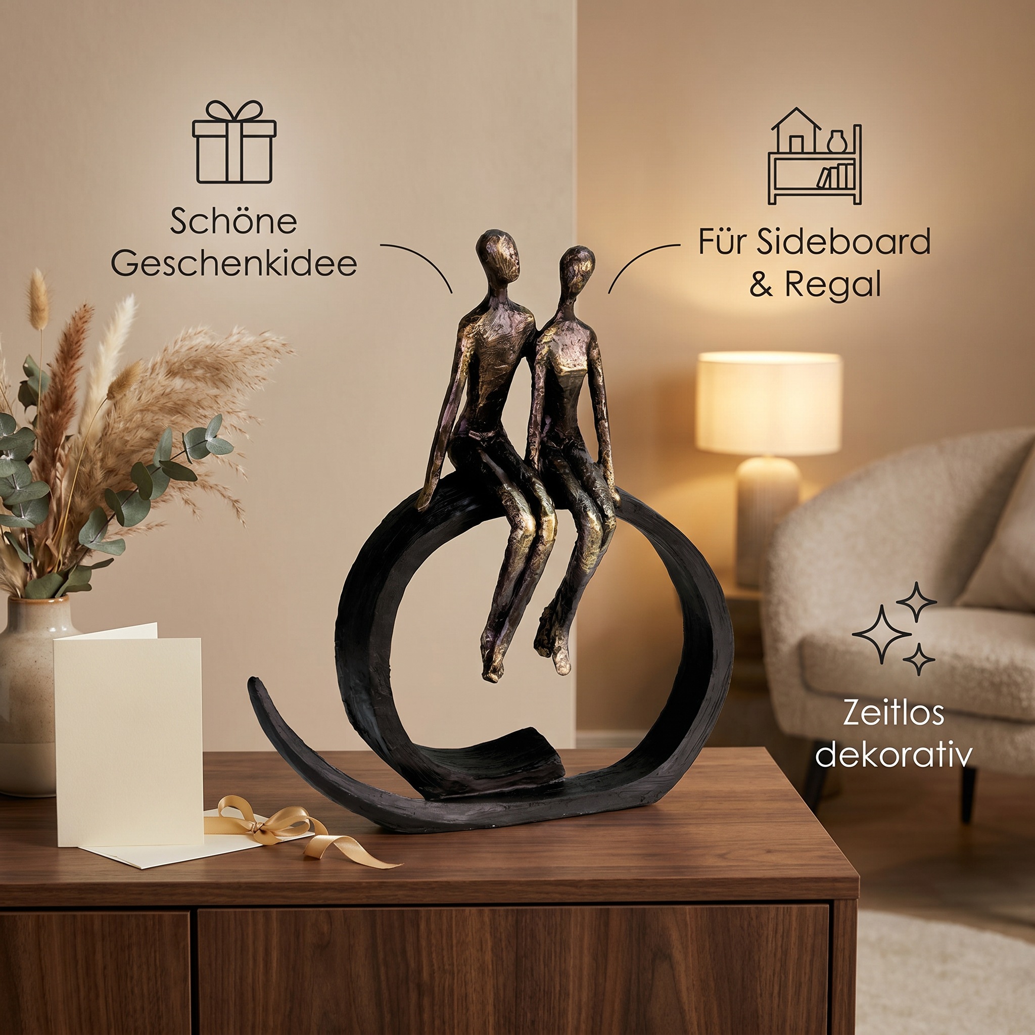Casablanca by Gilde Dekofigur »Skulptur Close« Dekoobjekt, Höhe 35 cm, Pärchen, mit Spruchanhänger, Wohnzimmer