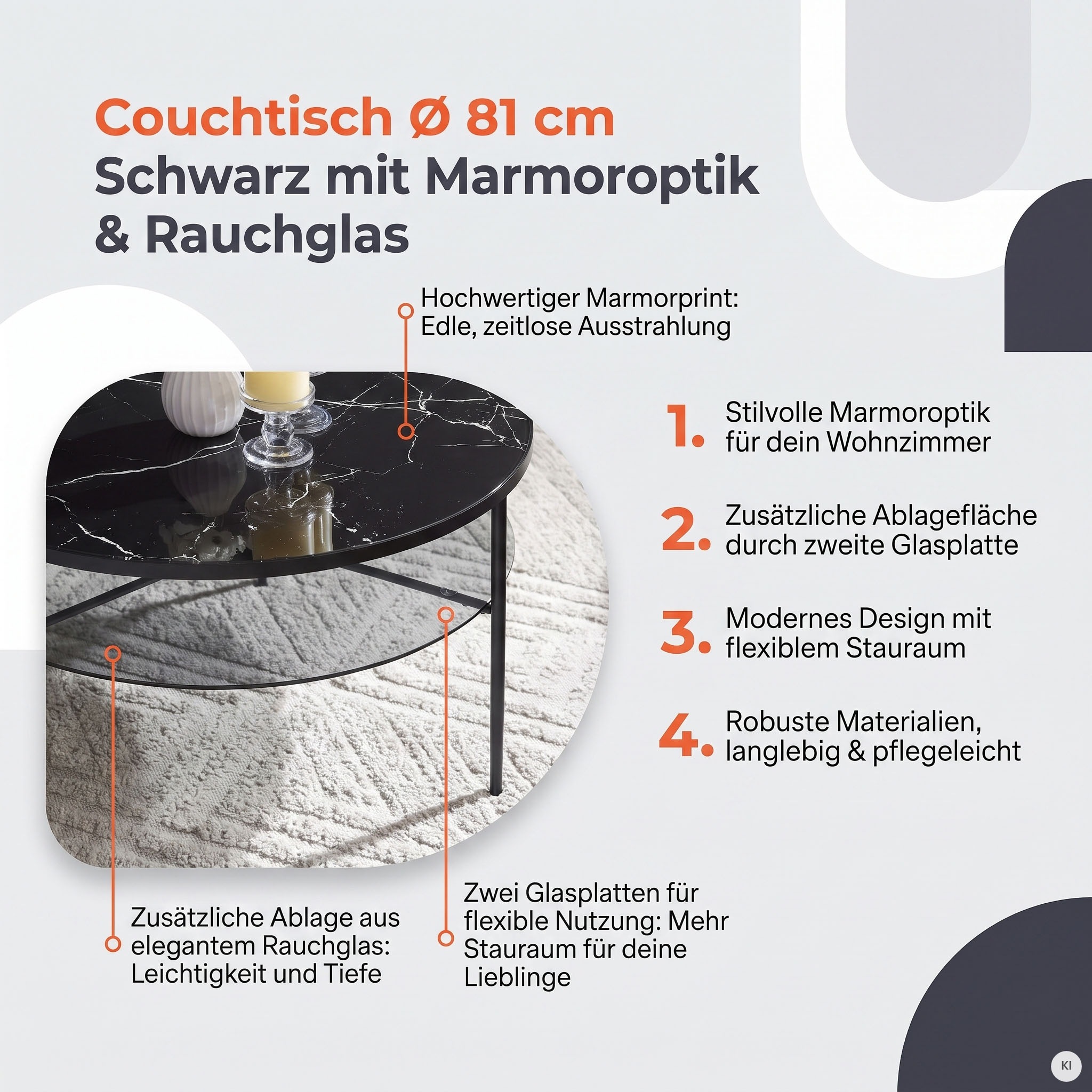 SalesFever Couchtisch »Designer Couchtisch« 1 Stk. tlg. Tischplatte in Marmoroptik
