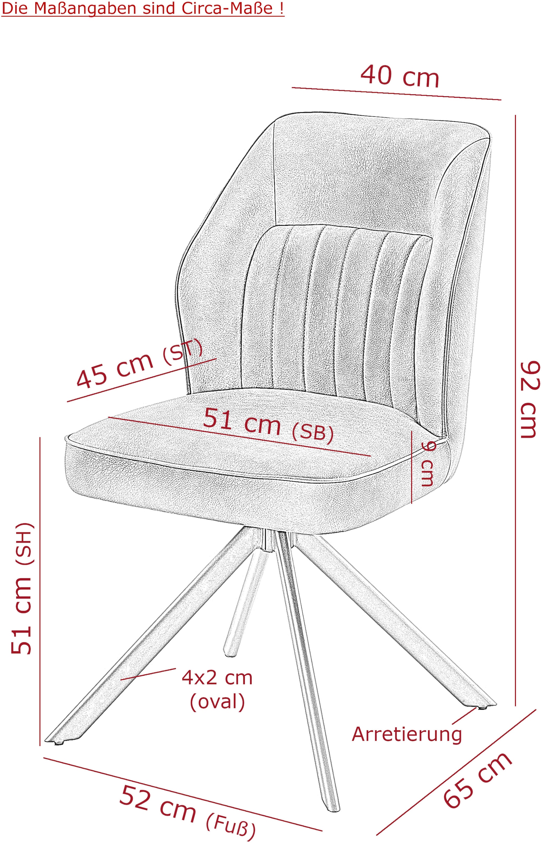 HELA 4-Fußstuhl »PRIZZI« (Set) 1 Stk.4-Fuß, 360° drehbar, Gestell oval, gepolstert, Lederoptik