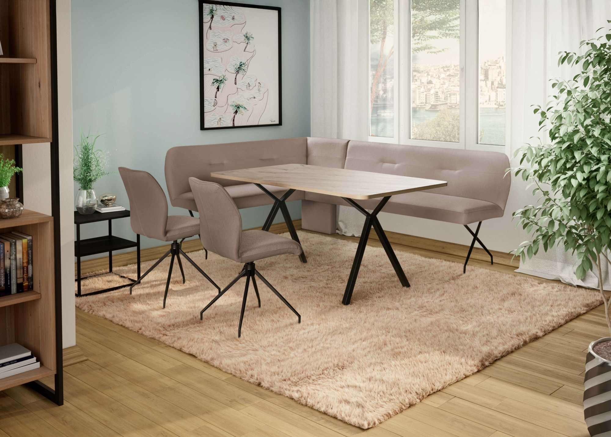 Home affaire Eckbankgruppe »Gabi Essecke, Sitzgruppe, Eckbankgruppe, Küchenbankgruppe« Set, 4tlg, 4 tlg. tlg. Stuhl: 360° drehbar (Rückst.), 2-Stoff-Design. Wellenfederung Eckbank