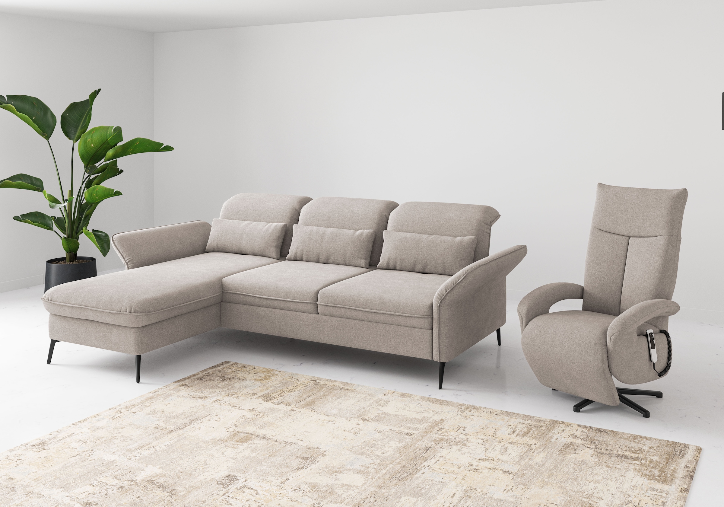 sit&more Ecksofa »Emely«, mit Sitztiefenverstellung optional mit Bettfunktion und Bettkasten