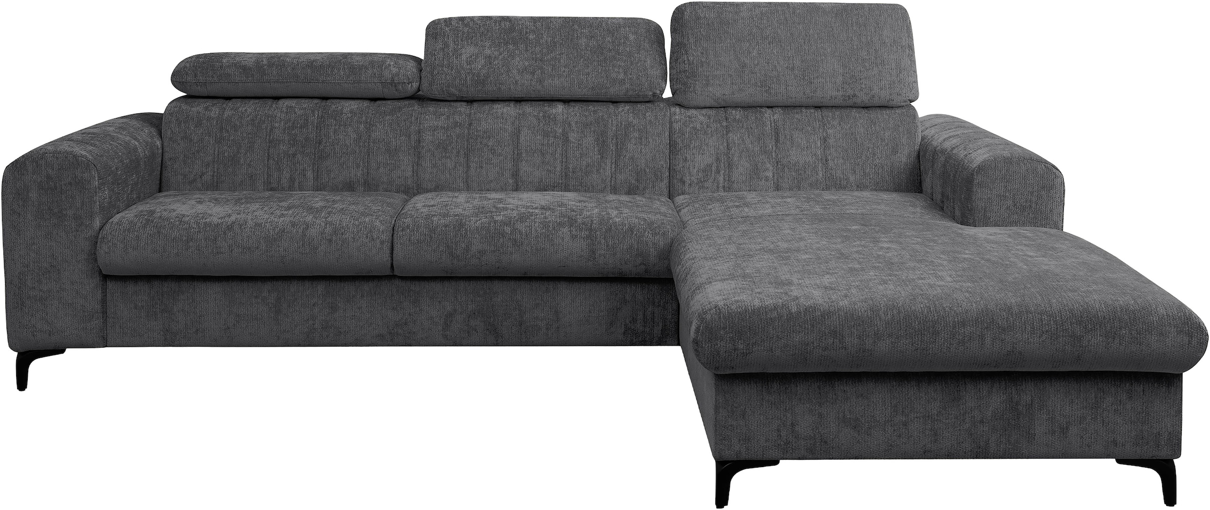WERK2 Ecksofa »Foster L-Form mit Schlaffunktion und Bettkasten, 264 cm breit« 3 verstellbare Kopfstützen & Pfeifensteppung im Retro-Look