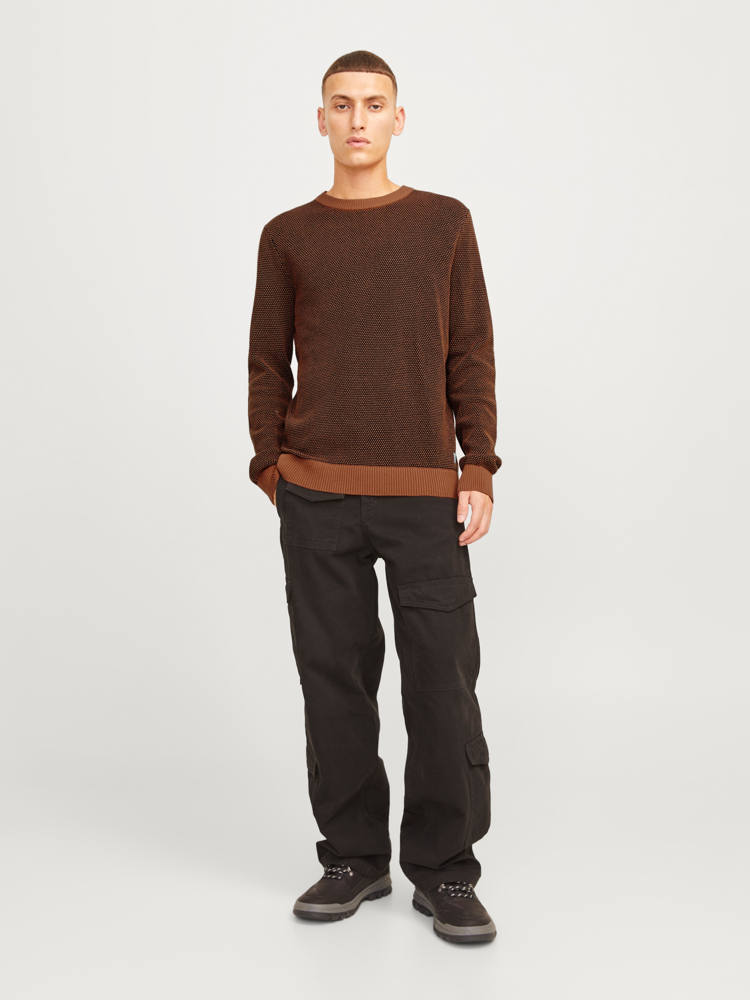 Jack & Jones Rundhalspullover »JJEGLOBE KNIT CREW NECK NOOS«, in Strick Optik
