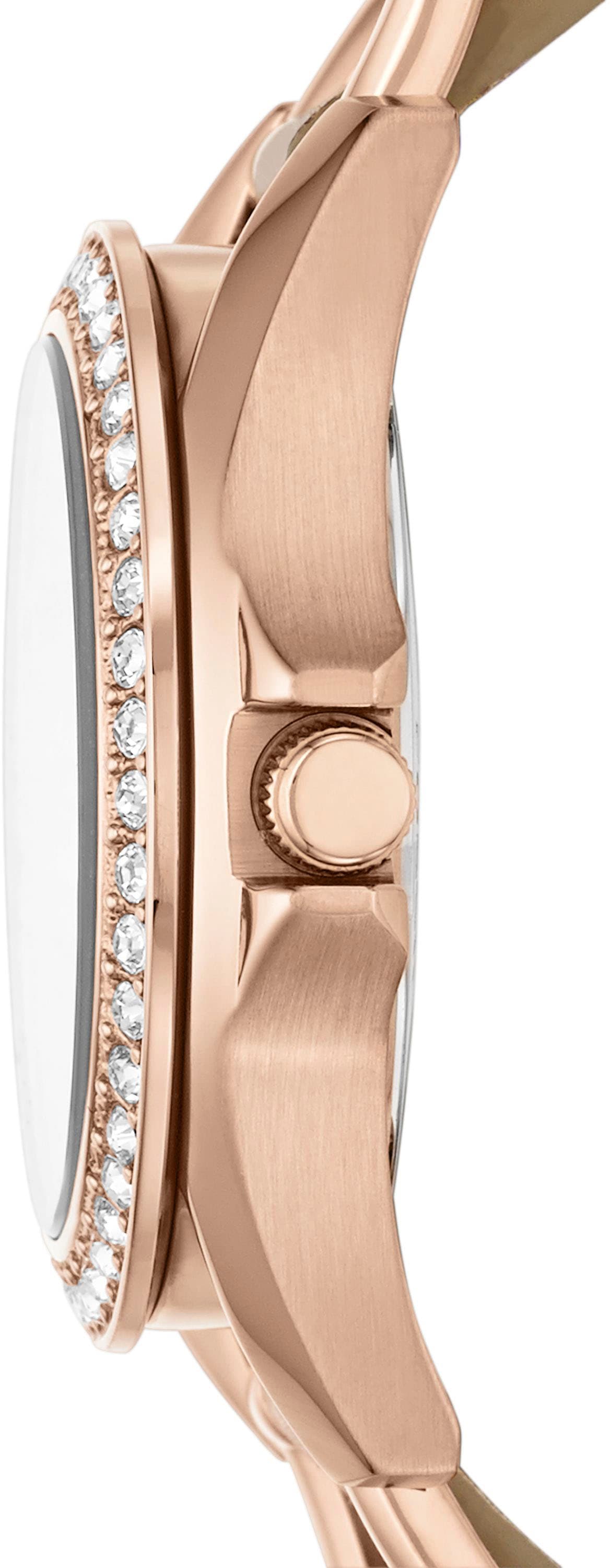 Fossil Multifunktionsuhr »RILEY«, Quarzuhr, Armbanduhr, Damenuhr, Datum, Glassteine, Lederarmband