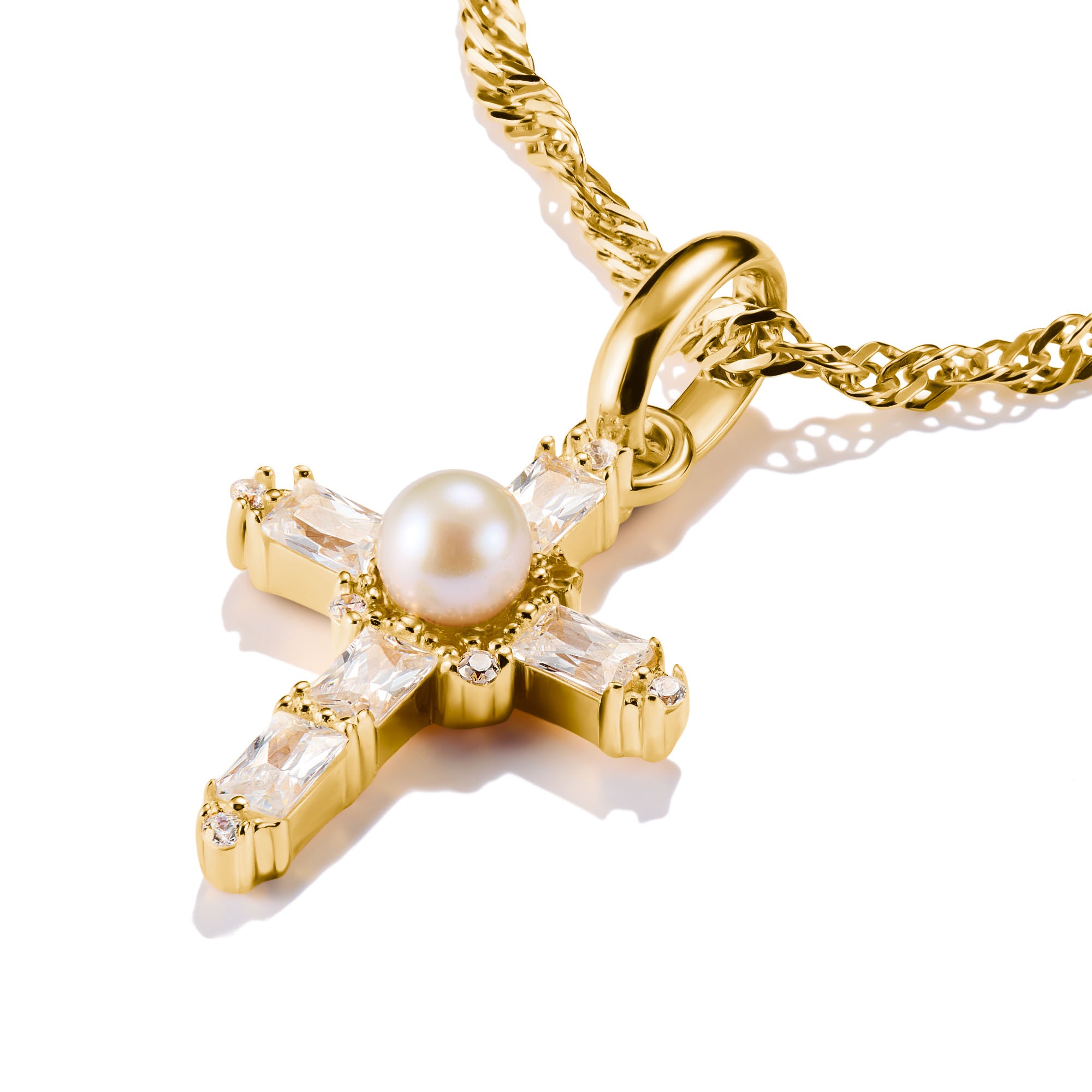 THOMAS SABO Charm Kreuz »Charm Vintage-Kreuz vergoldet - Connect« mit Zirkonia (synth.) - mit Süßwasserzuchtperle