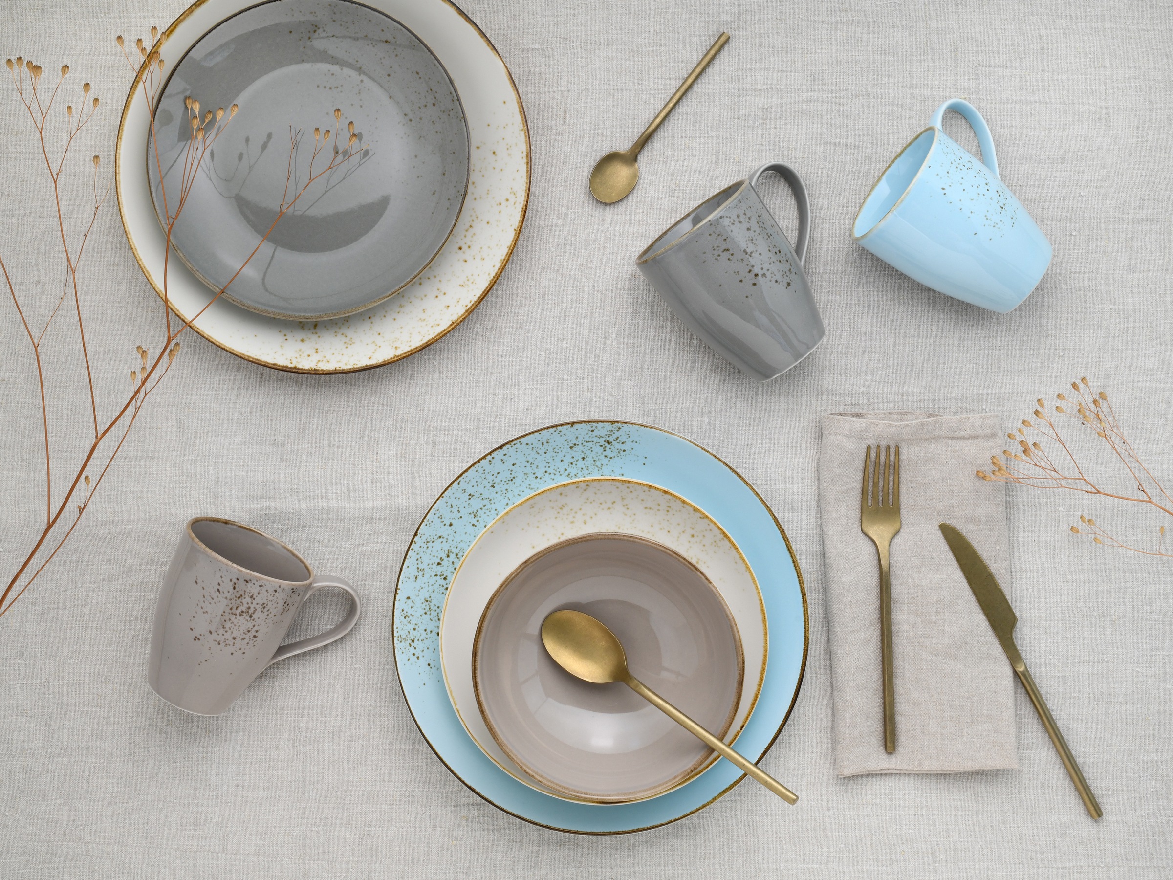 CreaTable Kombiservice »Geschirr-Set NATURE COLLECTION Scandic«, (Set, 16 tlg., Kaffeeservice und Tafelservice im Set, für 4 Personen), Service, Naturfarben mit Sprenkeln, 16 Teile, für 4 Personen