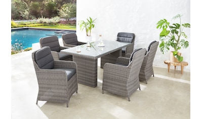 Garten-Essgruppe »Kairo«, (19 tlg., 6x Sessel, 1x Tisch 180x90x74 cm, Stahl/Polyrattan)