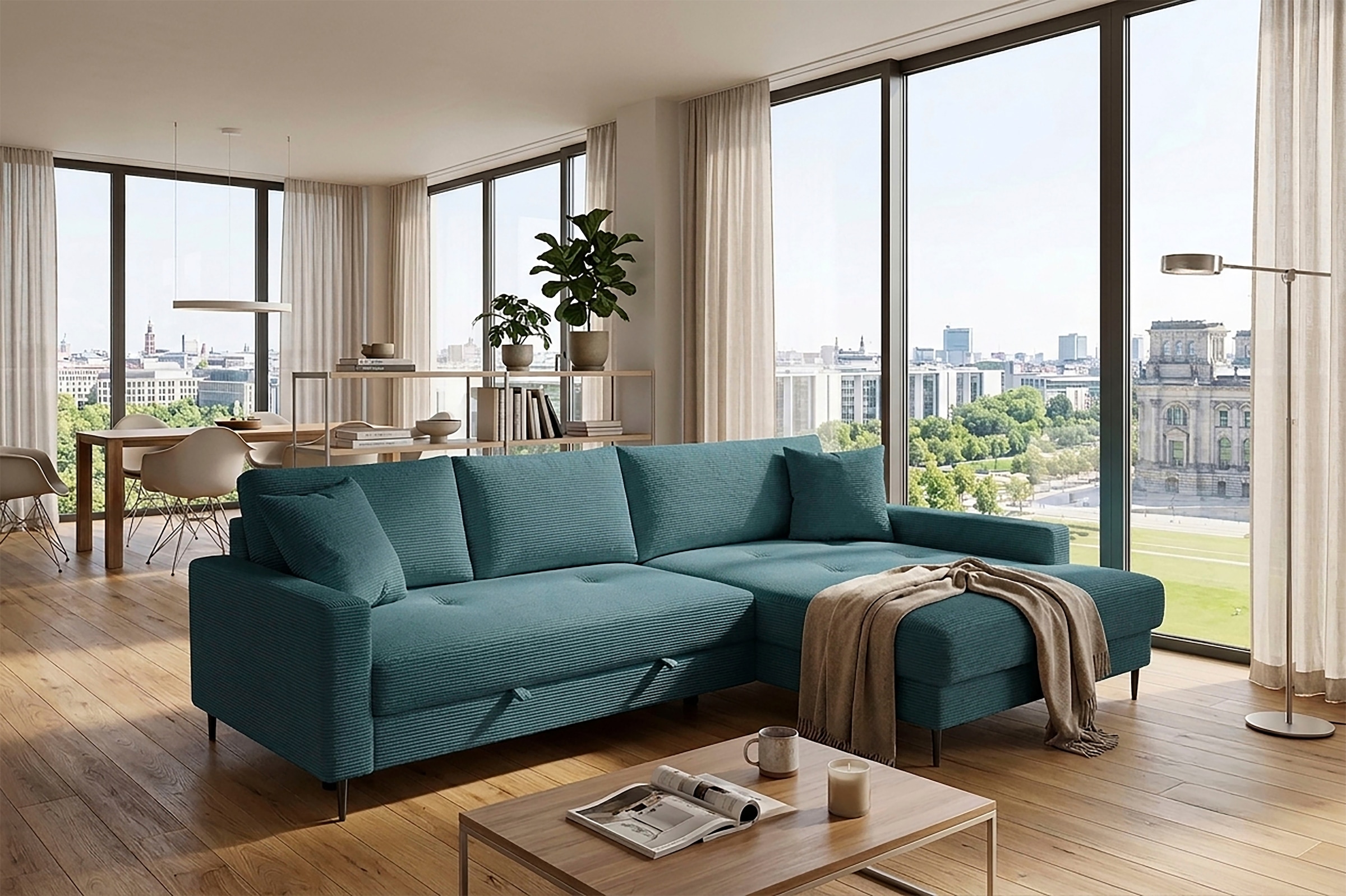Trends by HG Ecksofa »Summer, B: 284 cm, mit Schlaffunktion und Wellenfederung«