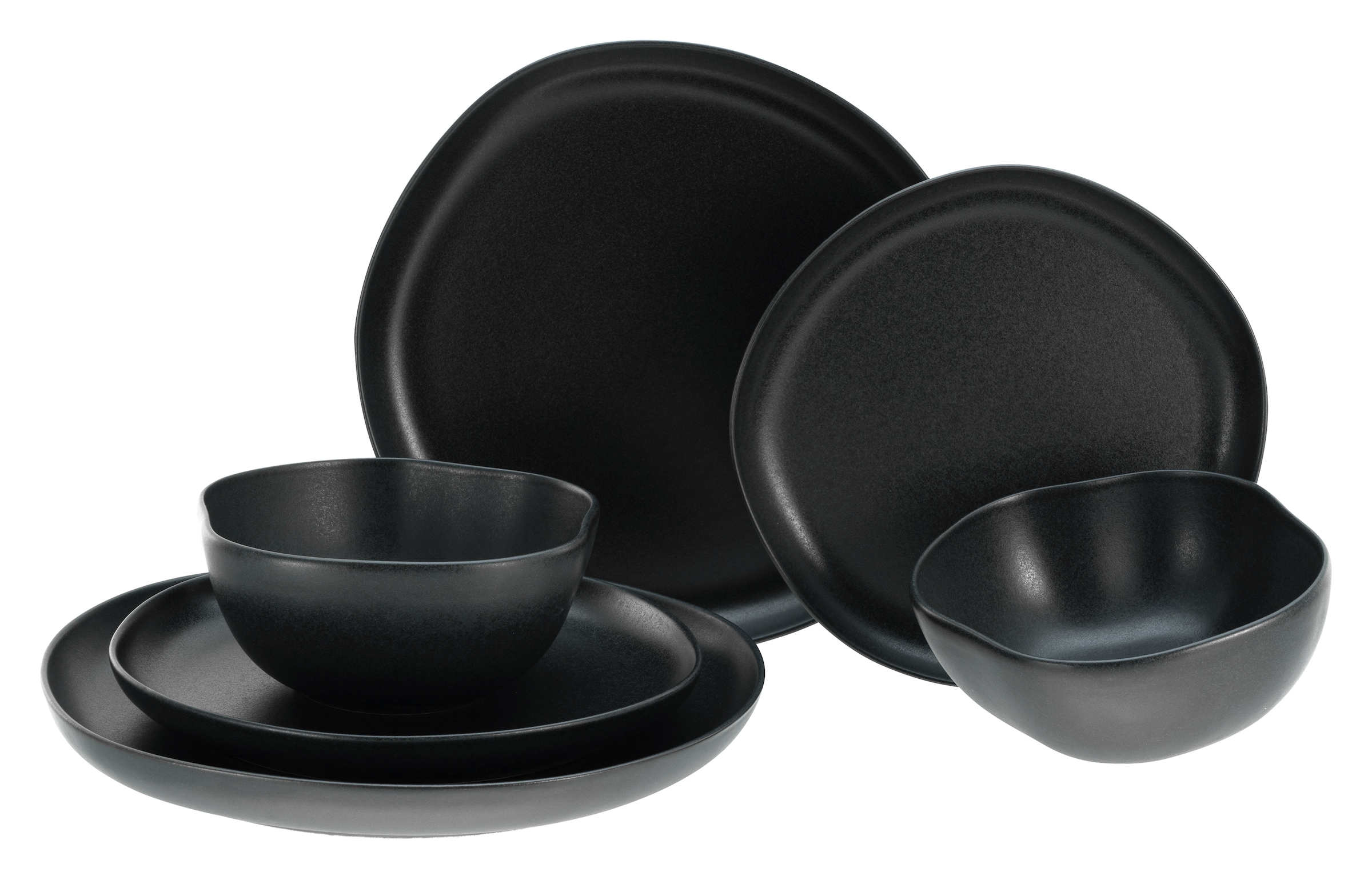 CreaTable Teller-Set »Natura Organic Black, Tellerset 12-tlg« Seidenmatte Glasur