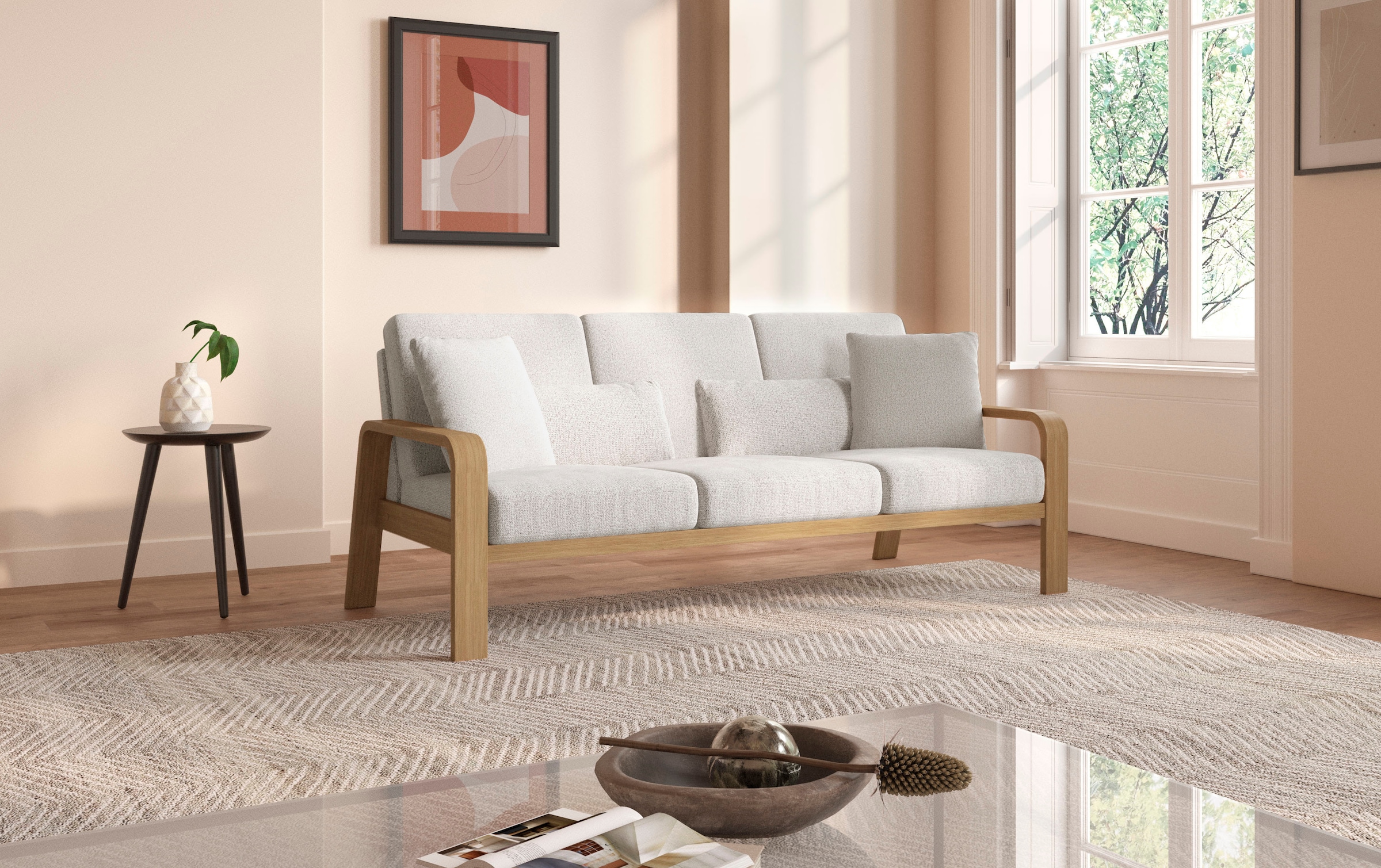 sit&more 3-Sitzer »Kolding«, Armlehnen aus Buchenholz in natur, verschiedene Bezüge und Farben
