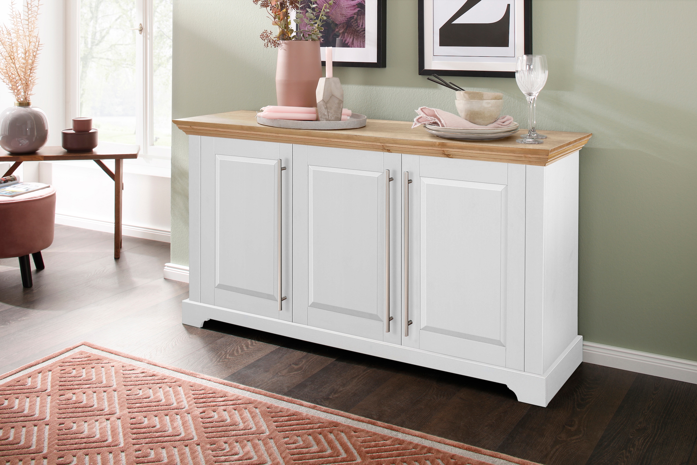 Home affaire Kommode »Meliss«, aus massiver Kiefer, FSC® zertifiziert, 3-türig, Breite 132 cm