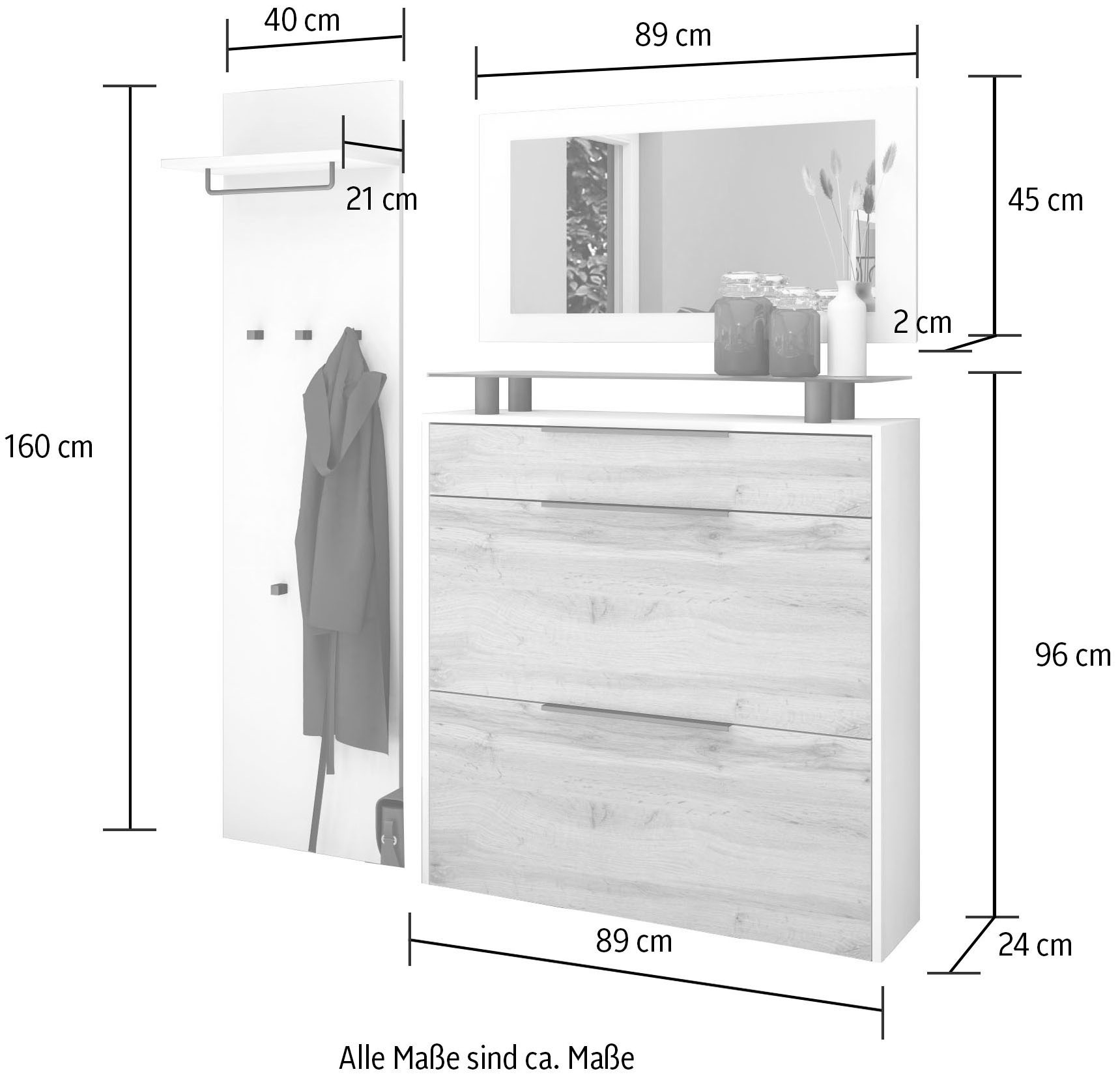borchardt Möbel Garderoben-Set »Tom«, (3 St.), Schuhschrank hängend
