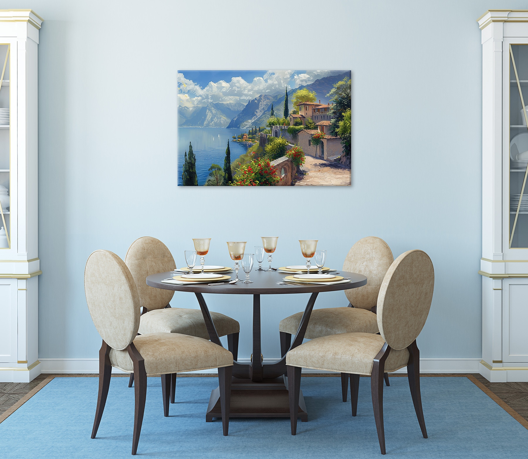 Bönninghoff Leinwandbild »Wandbild STADT AM BERGSEE 60x90 cm – Leinwandbild Keilrahmen Deko« Berge | Gebäude | Italien | Landschaft | Natur | See | Seebilder 1 Stk. tlg. auf Keilrahmen gespannt